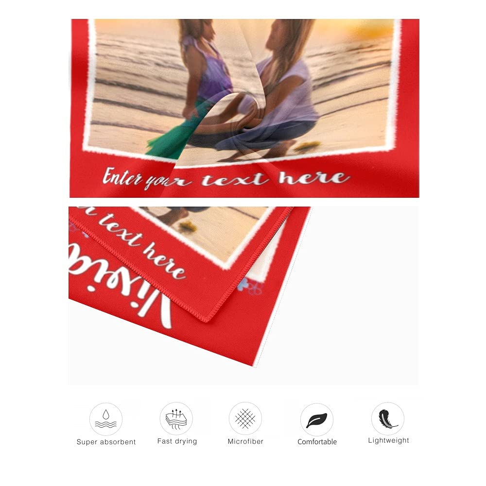 Custom Photo Beach Towel for Women - Personalized Bath Towel with Text & Picture - 30x60 Inch Large Towel - Perfect for Pool, Beach, Vacation & Gifts