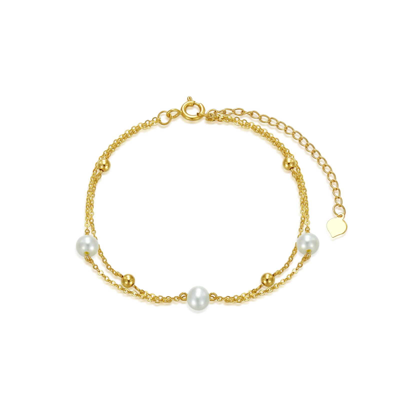 14K Solid Gold Bead Bracelet for Women - Adjustable Real Yellow Gold Link Bracelet | Elegant Jewelry Gift for Her | Perfect for Daily Wear, Special Occasions & Anniversary Gifts