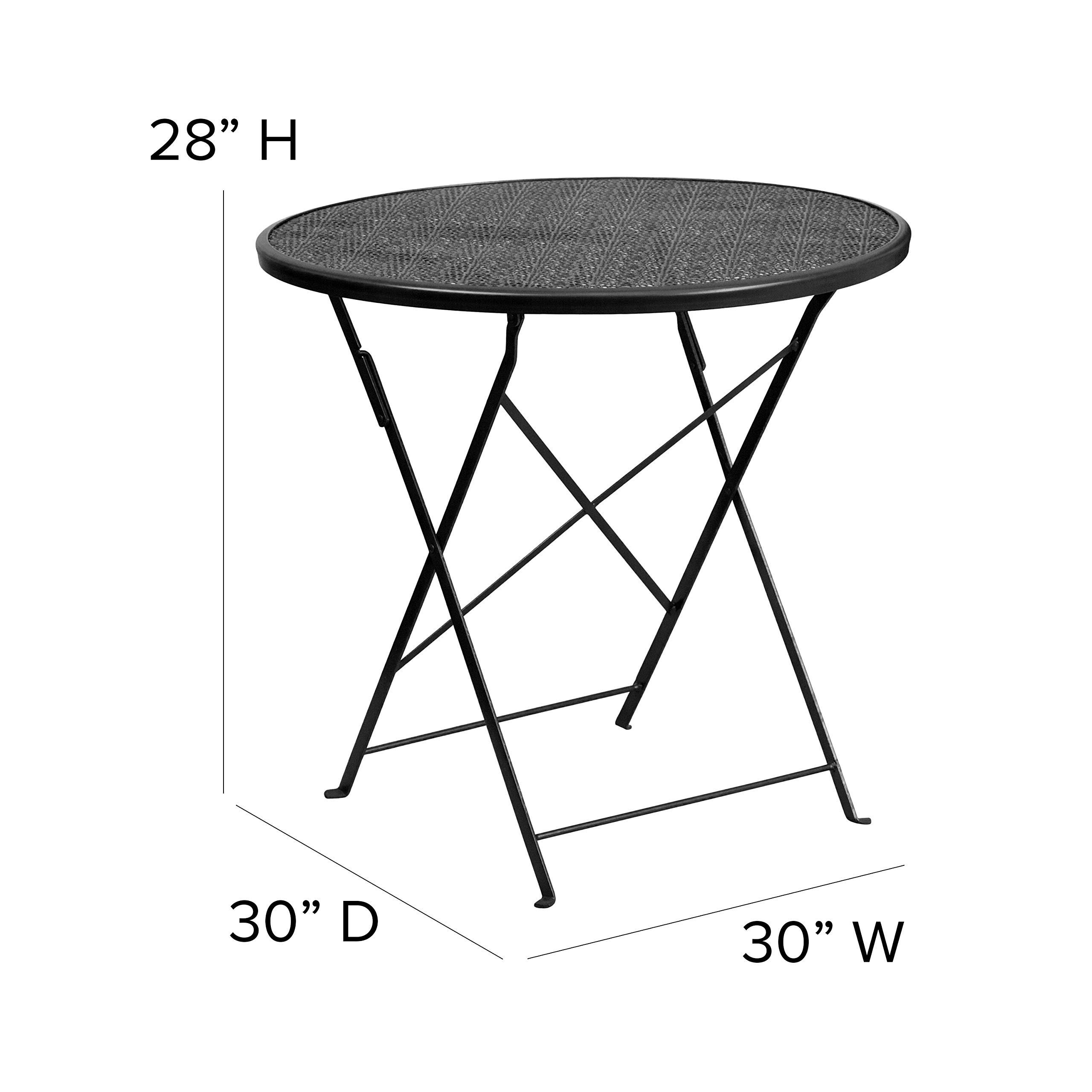 EMMA + OLIVER 30-Inch Round Black Steel Folding Patio Table - Commercial Grade Indoor Outdoor Dining Table for Restaurants, Cafes, and Backyard Gatherings