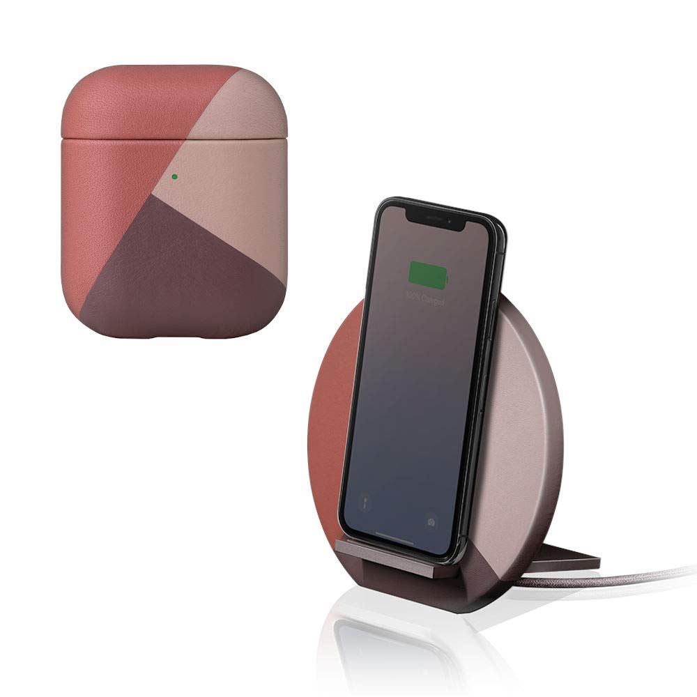 Native Union AirPods Case with Marquetry Design & Wireless Charging Pad - Rose Gold | Compatible with AirPods, iPhone & Qi Devices | Perfect for Travel, Office & Home Use