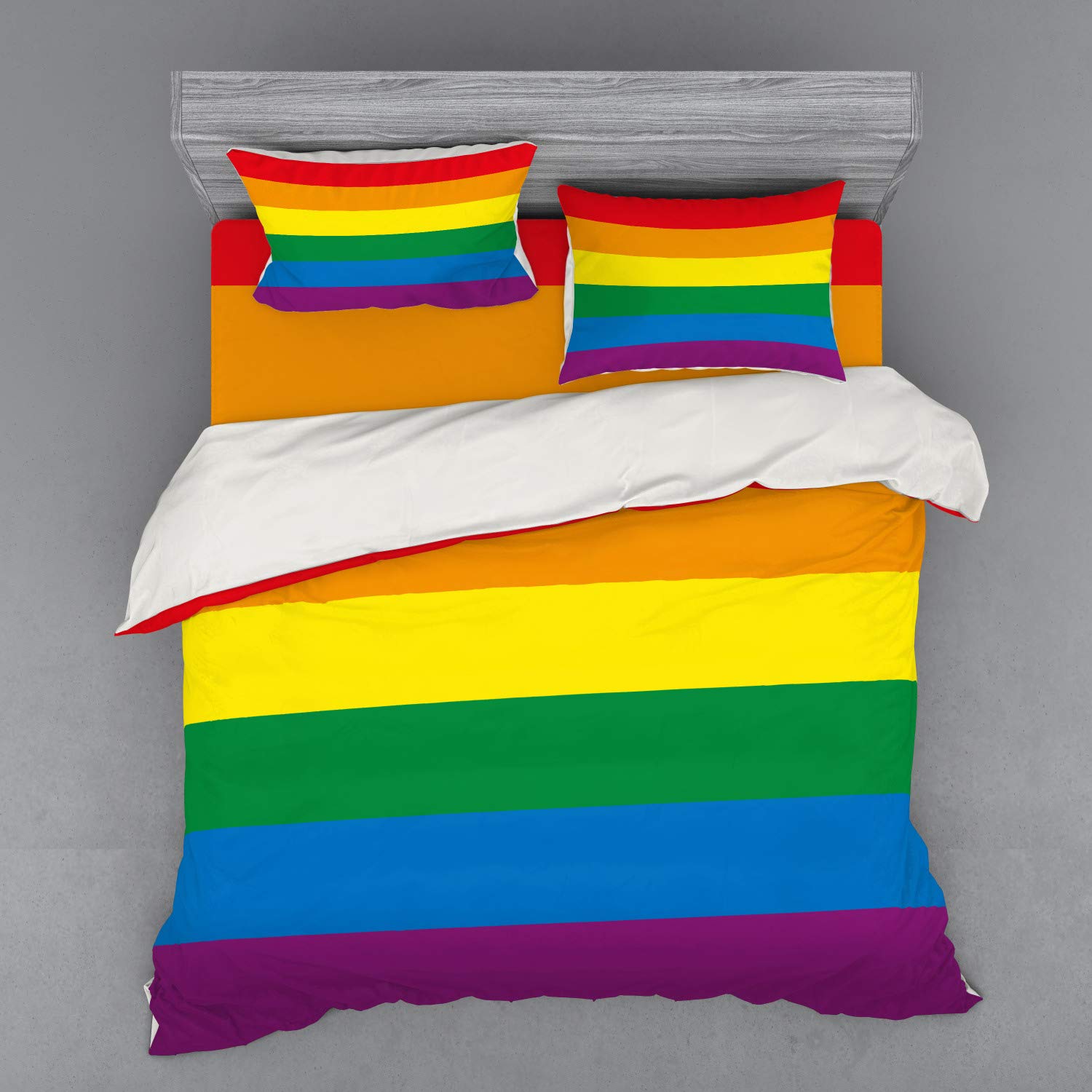 Ambesonne Pride Duvet Cover Set - Rainbow LGBTQ+ Flag Design for King Size Bed | 4-Piece Bedding Set with Pillow Shams & Fitted Sheet | Equality Love Passion Theme | Perfect for Pride Month, Gay Parade Decor & Colorful Bedroom Makeover