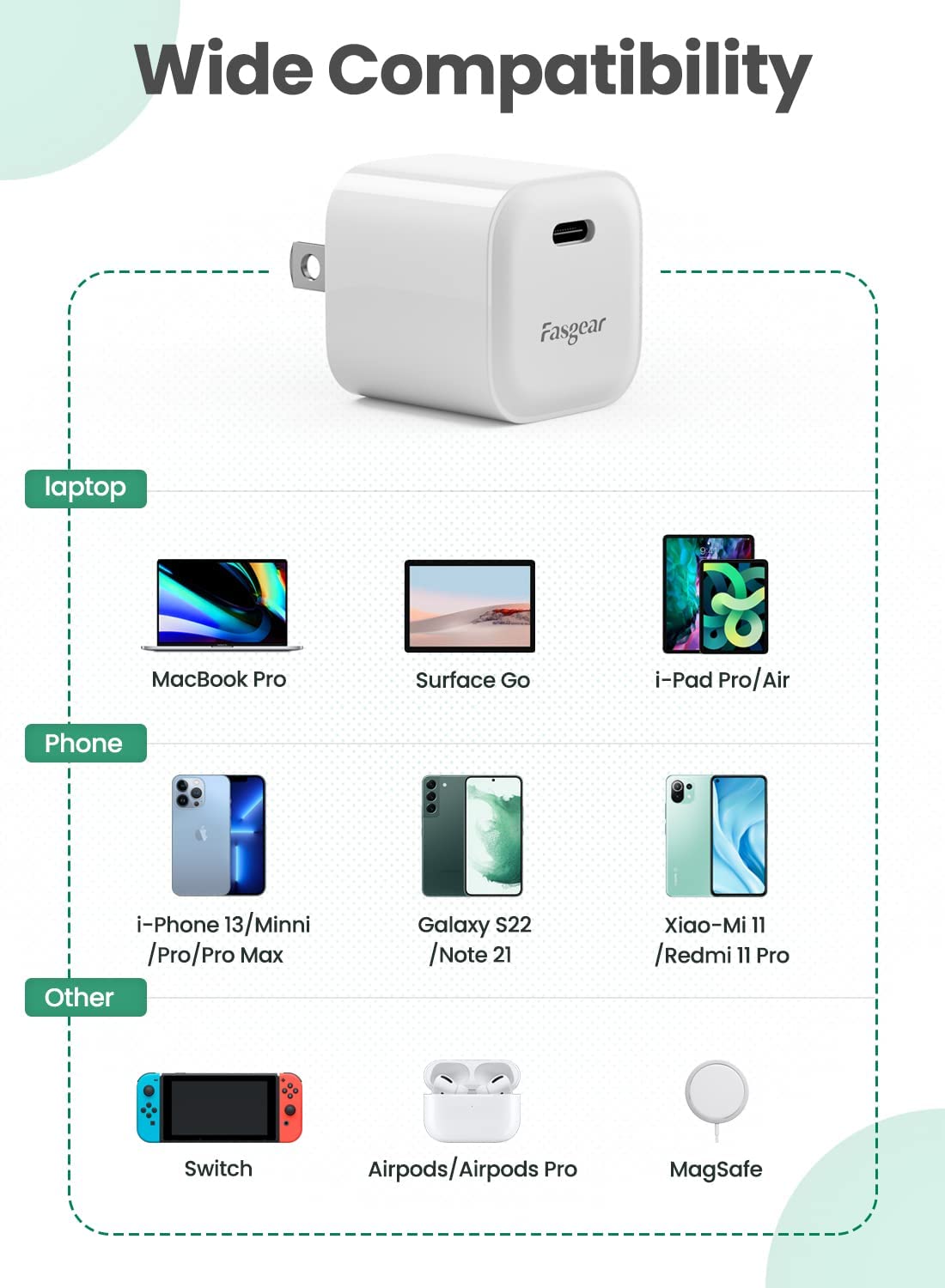 30W USB C GaN Fast Charger - Compact & Portable Power Adapter for iPhone 14 Pro Max/13/12/SE, MacBook Air, iPad Pro/Mini, Samsung Galaxy S23/S21, Pixel 7 - Fast Charging Block for Home, Office & Travel