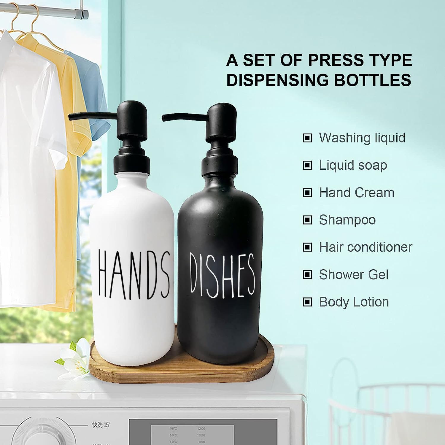 16OZ Glass Soap Dispenser 2 Pack - Stainless Steel Pump for Hand Soap & Dish Soap - Modern Kitchen & Bathroom Accessories (Black & White) - Perfect for Countertop, Sink, and Vanity Organization
