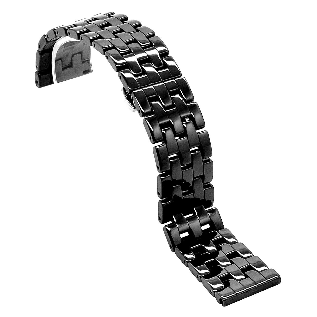 20mm 22mm Ceramic Watch Band Strap for Men & Women - Quick Release Bracelet with Stainless Steel Butterfly Buckle, Tapered Removable Links in Black & White - Perfect for Dress Watches, Business & Casual Wear