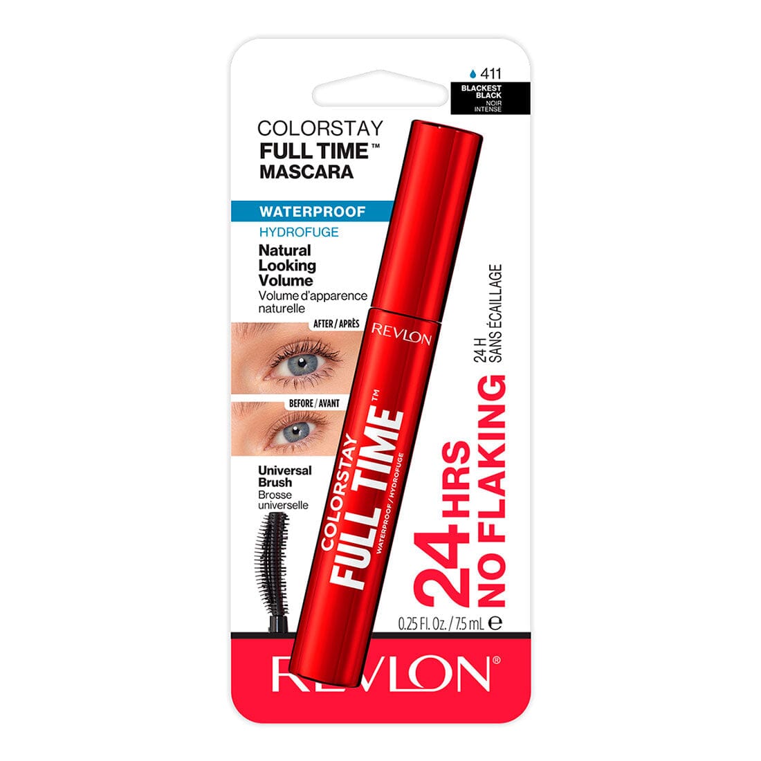 Revlon ColorStay Full Time Waterproof Mascara - Blackest Black 7.5ml - Long-Lasting Volumizing & Lengthening for Day & Night Wear