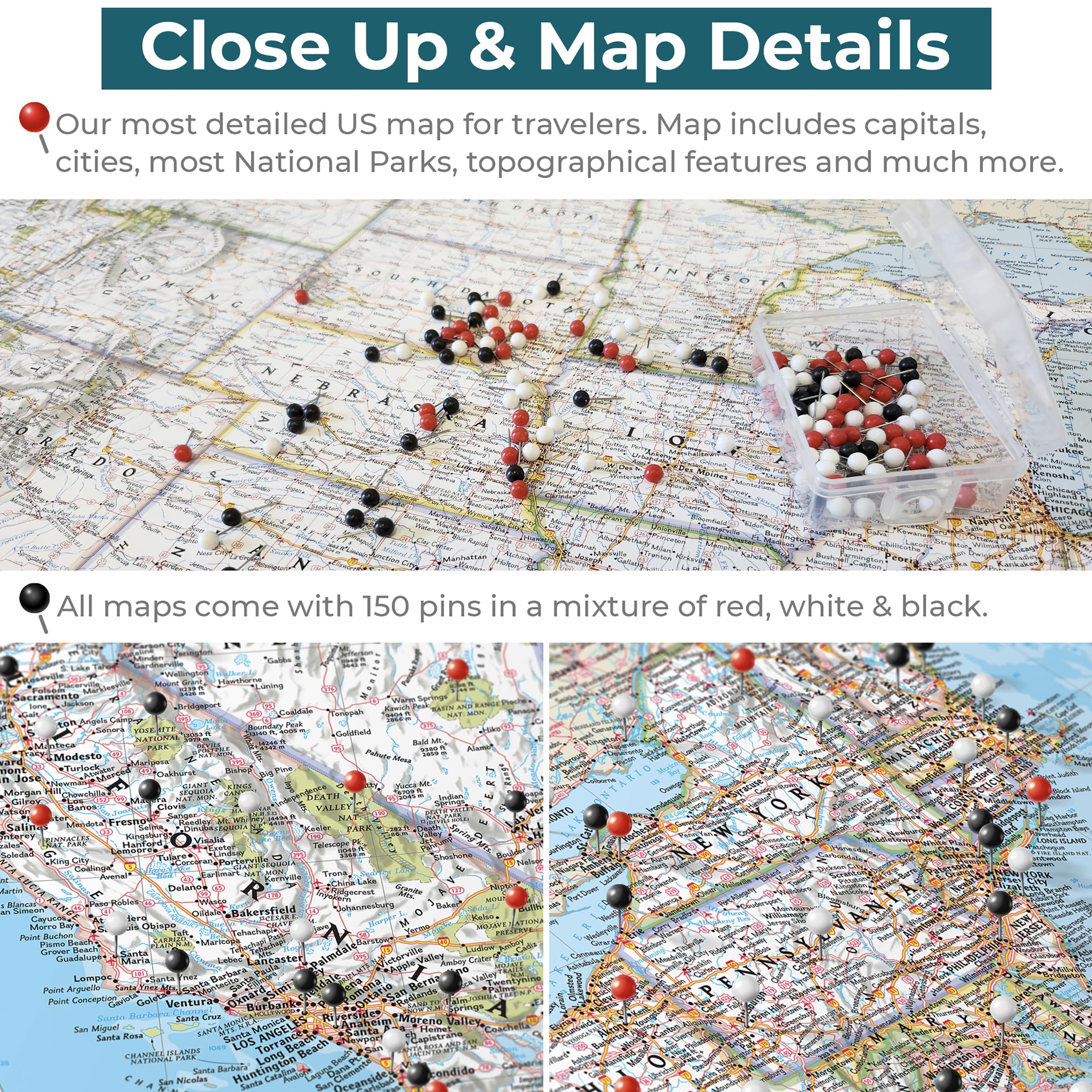 Push Pin Travel Map - Classic US Barnwood Gray Framed Pin Board for Tracking Adventures - 27.5