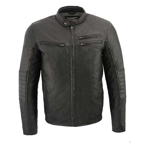Milwaukee Leather SFM1806 Men's Black Euro Collar Cafe Style Leather Jacket - Premium Motorcycle Biker Jacket for Riding & Casual Wear