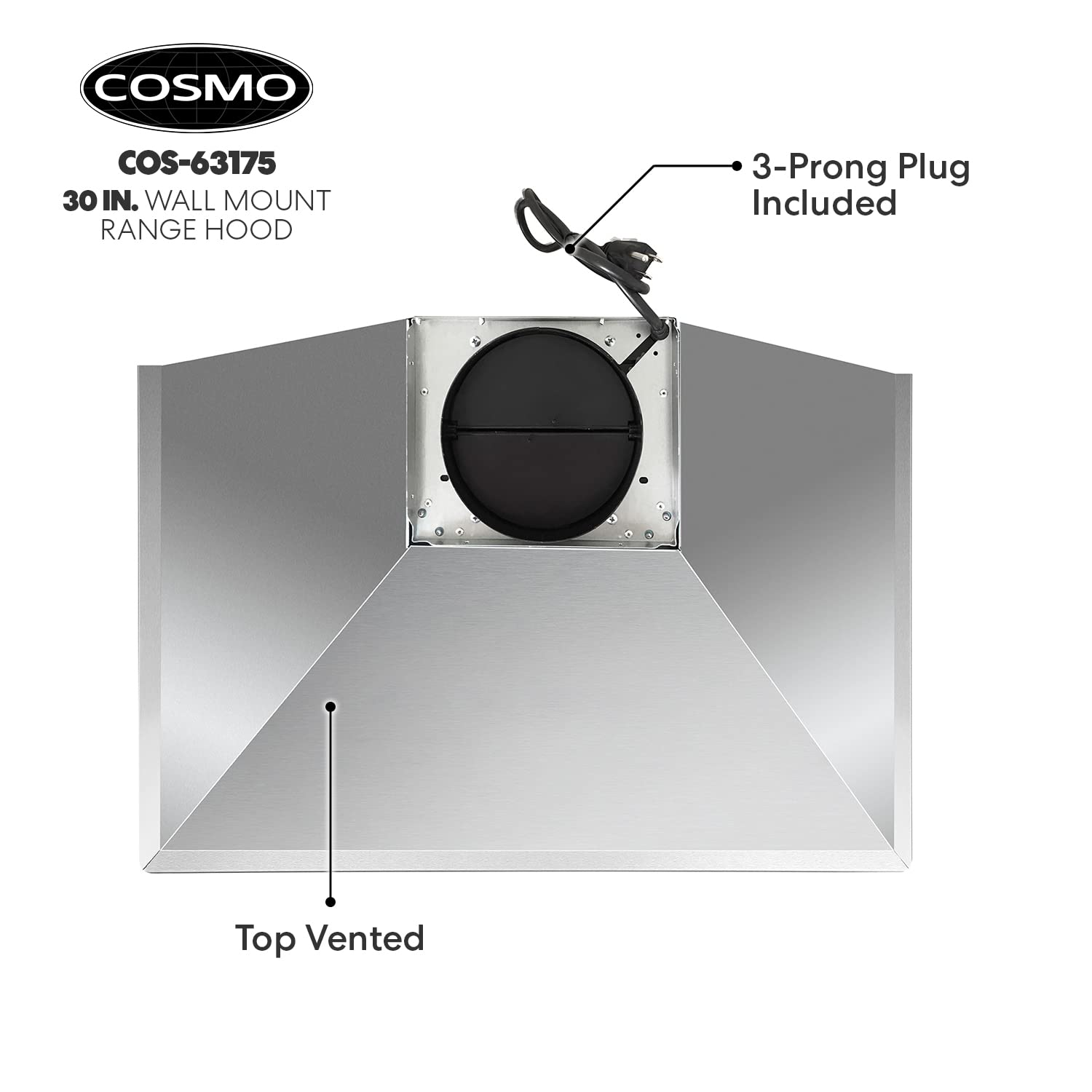 COSMO COS-63175 30-inch Stainless Steel Wall Mount Range Hood - 380 CFM Ducted Ventilation, Button Controls & LED Lights for Kitchen - Perfect for Modern Homes, Apartments, and Restaurants