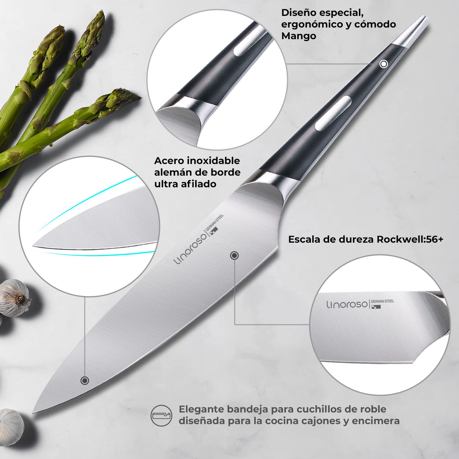 Linoroso MAKO Series 7-inch German High-Carbon Stainless Steel Chef Knife - Ultra Sharp Precision Forged Kitchen Knife with In-Drawer Knife Block - Perfect for Slicing, Dicing & Food Prep