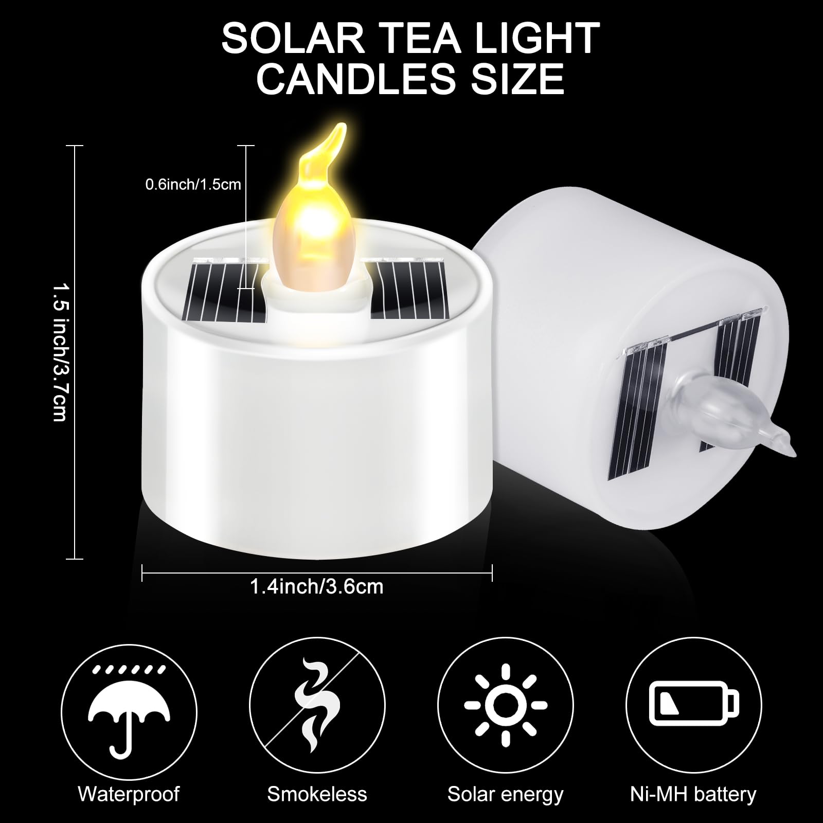 Hortsun 6-Pack Solar Powered LED Tea Lights - Waterproof Flameless Candles with Flickering Flame Effect & Light Sensor - Rechargeable Outdoor Decor for Garden, Patio, Wedding, Party & Home Decoration
