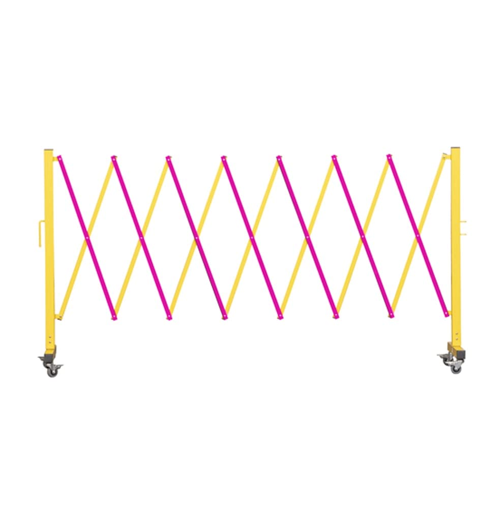 Trafford Industrial Expandable Metal Barricade - 11ft Retractable Safety Fence Gate in Yellow & Magenta | Heavy-Duty Crowd Control Barrier for Construction Sites, Events & Parking Lots