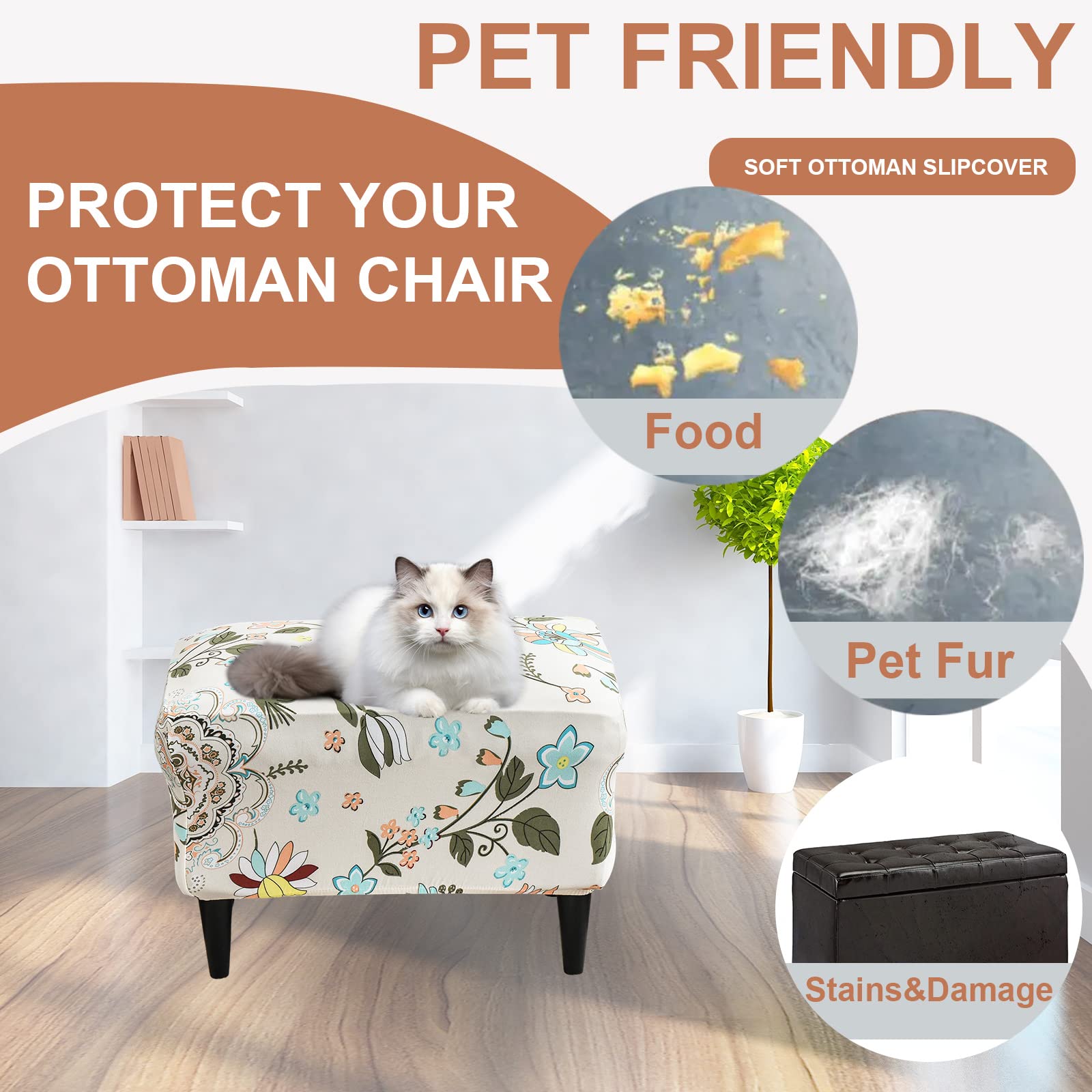 Eco-Friendly Ancheng Stretch Ottoman Slipcover - Rectangular Storage Footrest Stool Cover with Non-Slip Elastic Bottom | Perfect for Living Room, Bedroom & Home Decor