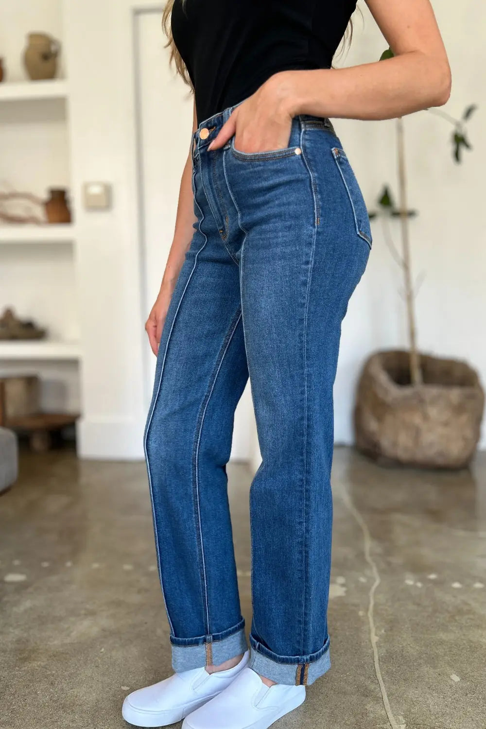 Judy Blue High Waist Straight Jeans for Women - Classic Front Seam Detail, Comfortable Stretch Denim Pants | Perfect for Casual Wear, Office Outfits & Date Night Looks