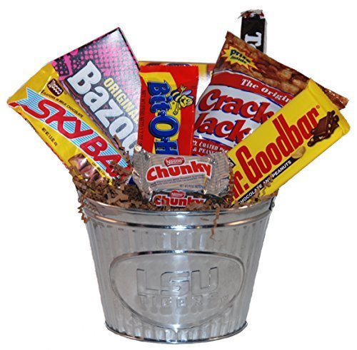 LSU Snack Bucket Gift Basket - Small Louisiana State University Themed Snacks for College Students, Alumni & Fans - Perfect for Game Day, Dorm Room & Tailgating Parties
