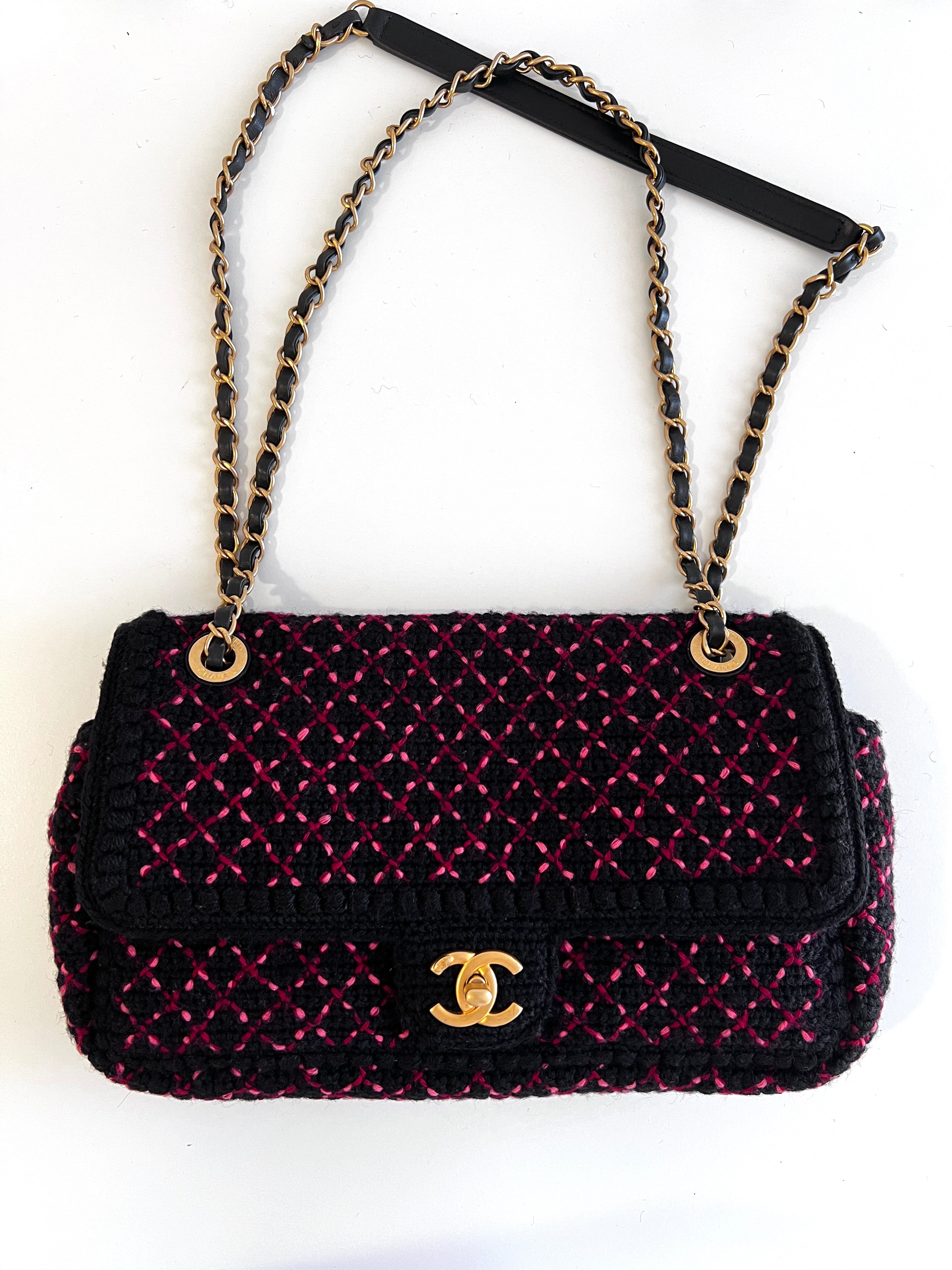 Chanel CC Chain Wool Knit Flap Bag Medium - Luxury Designer Crossbody Purse for Women | Perfect for Parties, Date Nights & Everyday Elegance