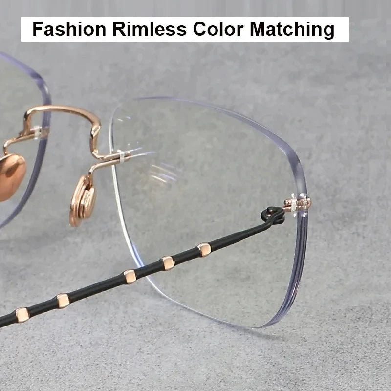 Aimee Unisex Rimless Square Titanium Eyeglasses 2130 - Lightweight Durable Frame for Men & Women - Perfect for Reading, Work, and Everyday Wear