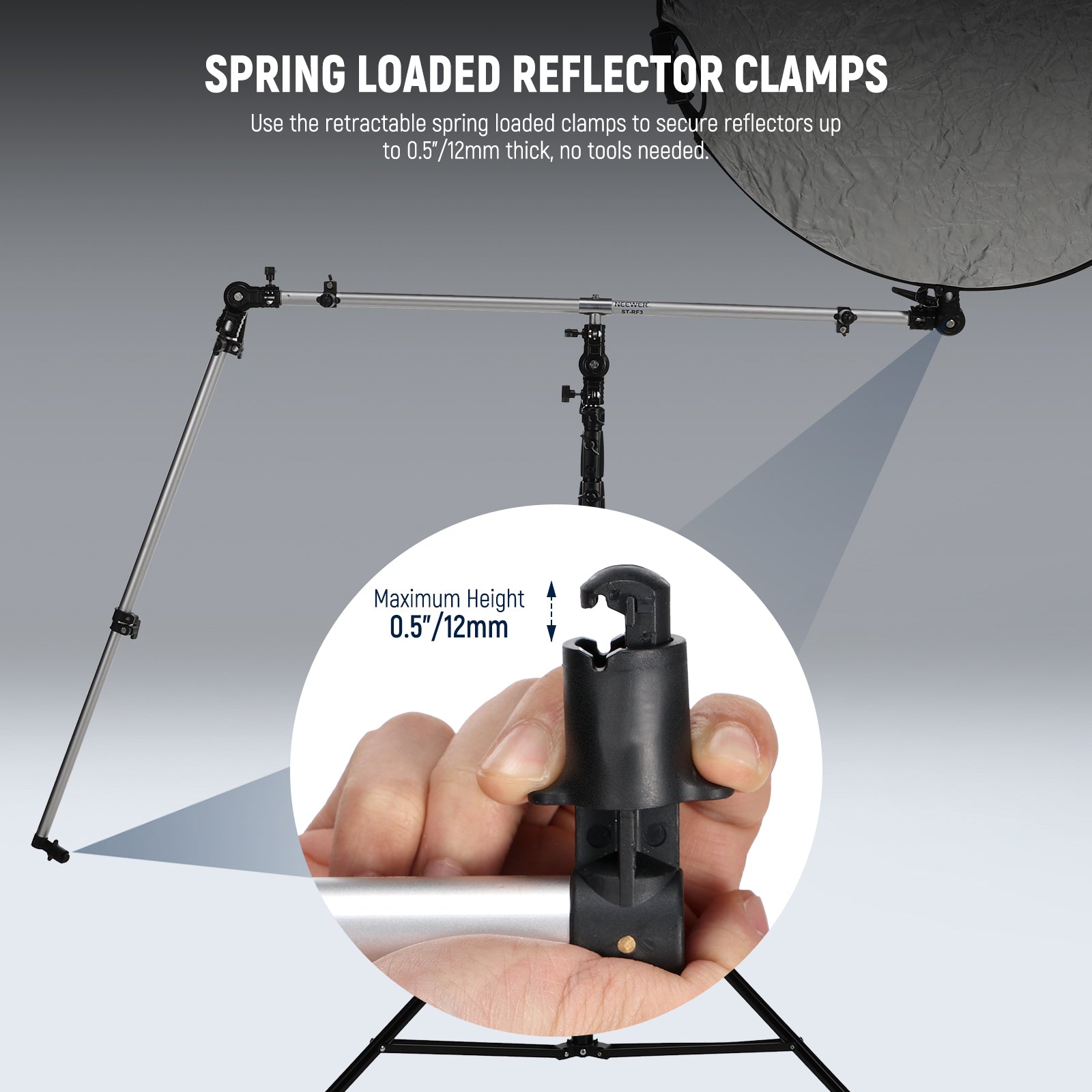 NEEWER ST RF3 Triple Reflector Holder for Photography Stand - Professional Light Reflector Mount for Studio, Portrait, and Outdoor Photography