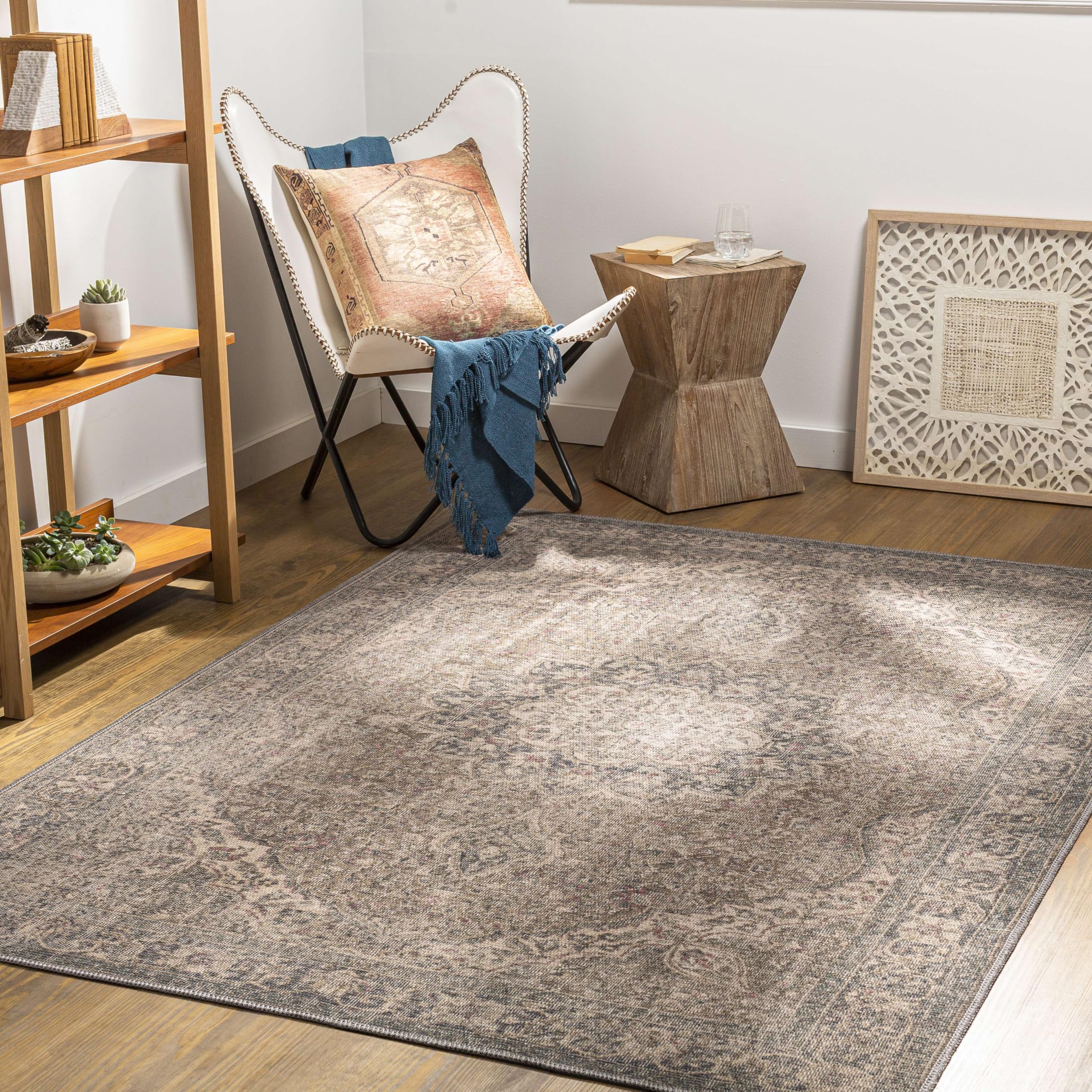 Mark&Day Washable Rugs 9x12 - Traditional Camel Area Rug in Brown & Cream | Machine Washable Living Room, Bedroom & Kitchen Carpet (9'3
