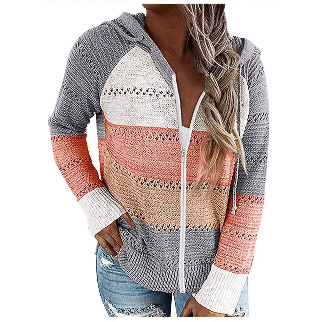 Women's Patchwork Blouse Cardigan - Casual Long Sleeve Hooded Sweater Top in Wine Red | Perfect for Fall Layering, Office Wear & Cozy Weekend Outfits