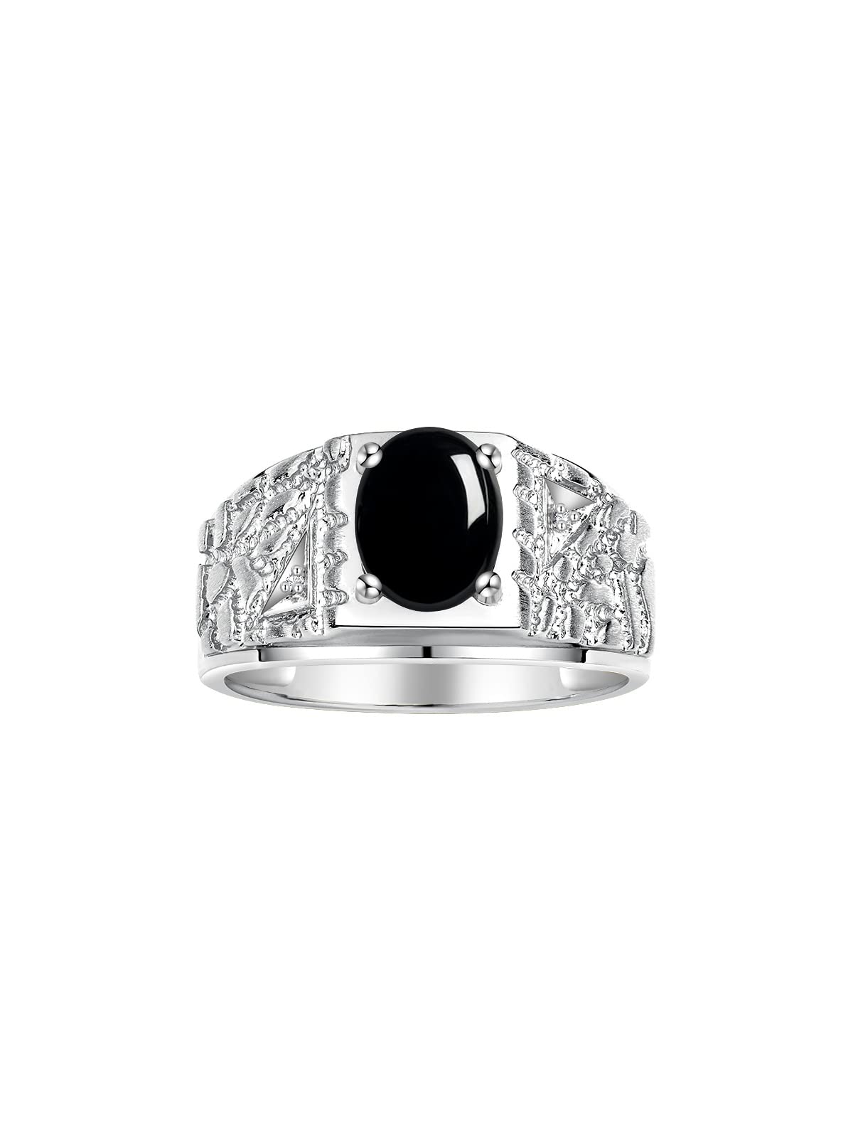 Rylos Men's Designer Nugget Ring - 9X7MM Oval Gemstone & Sparkling Diamond Birthstone Ring in Sterling Silver (Sizes 8-13) | Elegant Jewelry Gift for Him, Wedding, Anniversary & Special Occasions