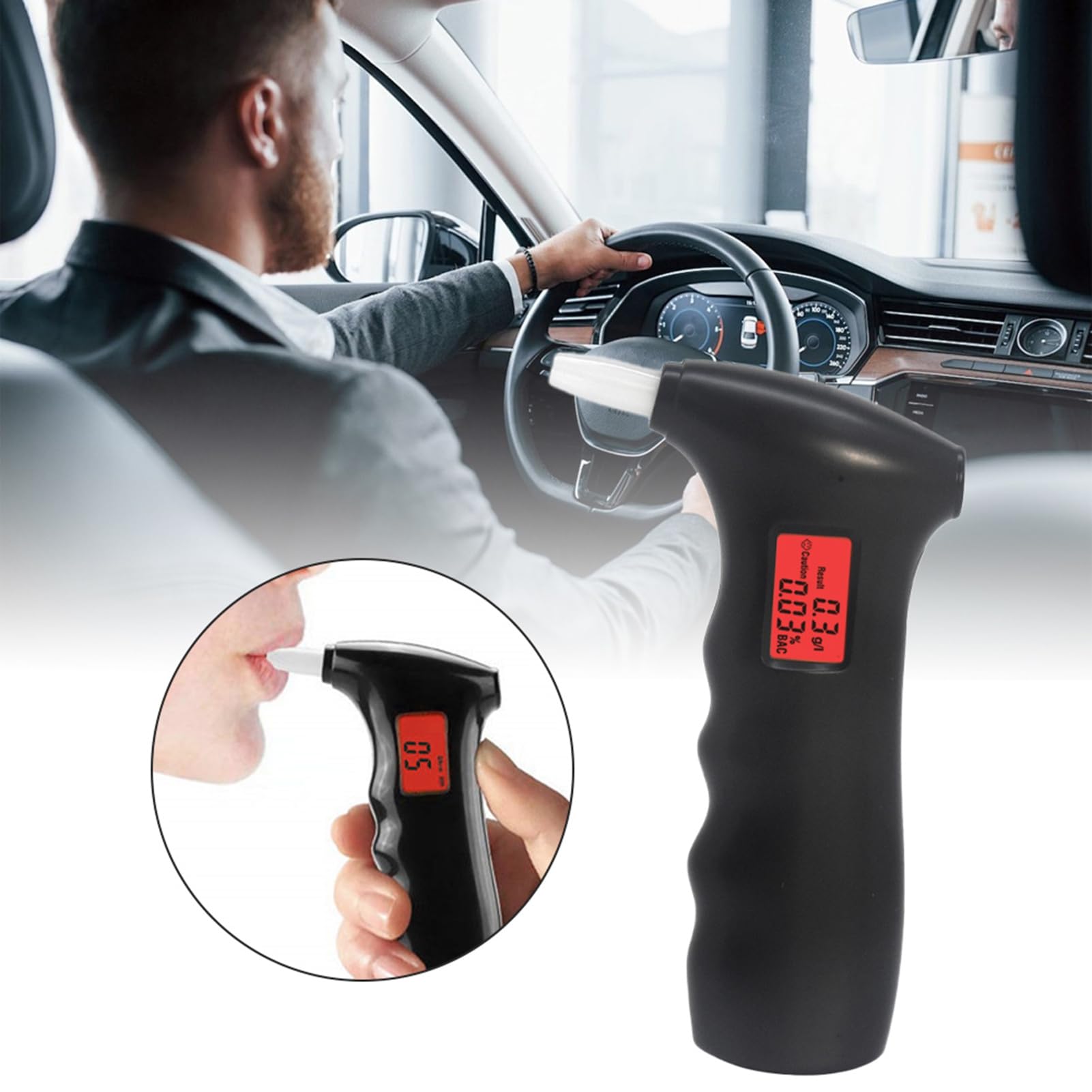 Professional Breathalyzer with LCD Display - High Accuracy Alcohol Tester for Home & Personal Use, Includes 5 Disposable Mouthpieces (Black) | Perfect for Parties, Road Safety Checks & Workplace Testing