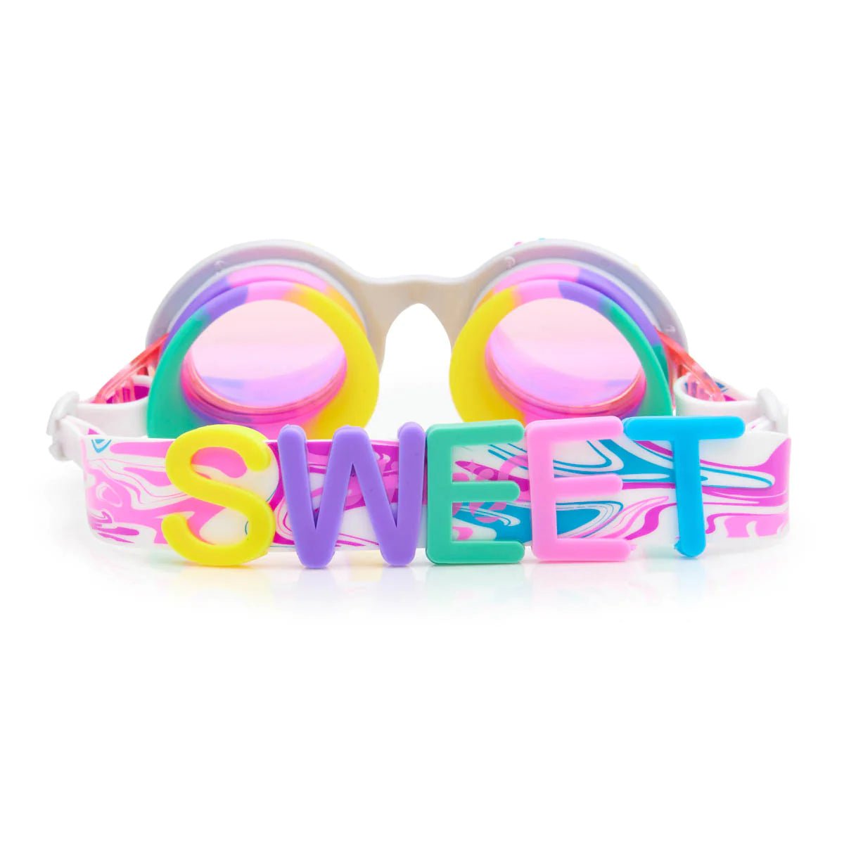 Rainbow Ribbon Bright Stripe Swimming Goggles - UV Protection, Anti-Fog for Kids & Adults - Perfect for Pool, Beach & Water Sports