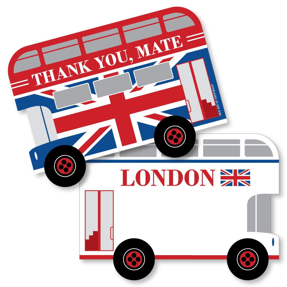 Big Dot of Happiness Cheerio, London - British Themed Thank You Cards with Envelopes - Set of 12 UK Party Stationery - Perfect for Bridal Showers, Birthday Parties & Hostess Gifts