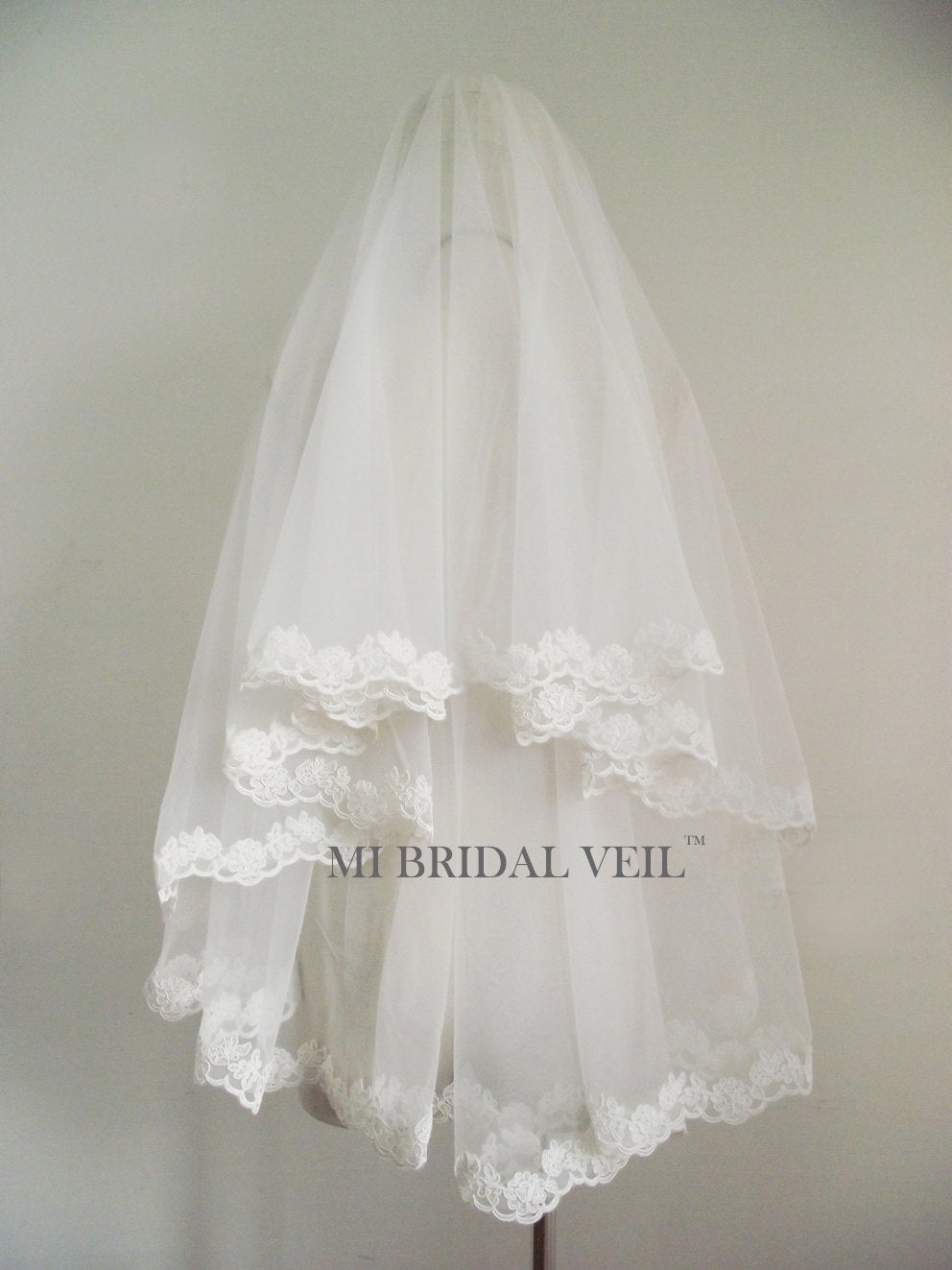 Elegant Lace Wedding Veil with Mantilla Rose Design - Fingertip Length Bridal Veil with Blusher for Romantic Weddings | Perfect for Church Ceremonies, Outdoor Weddings & Bridal Photography