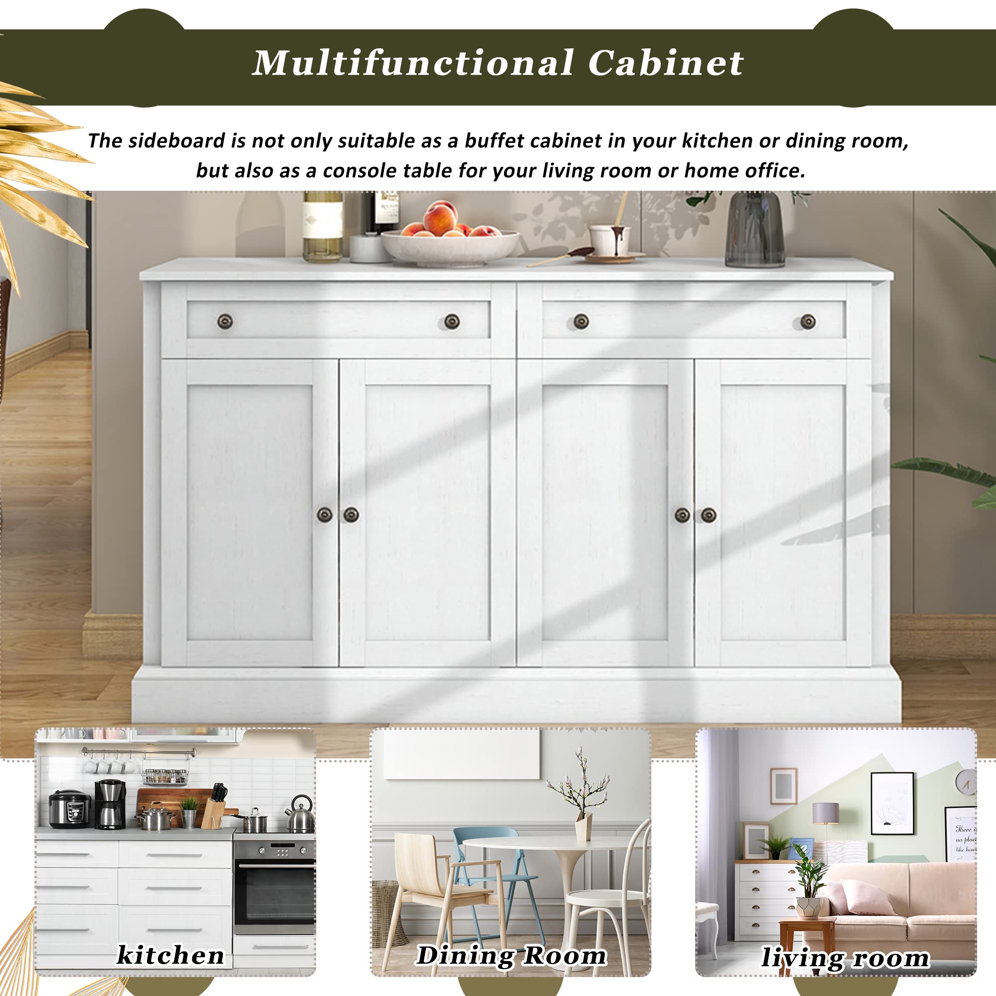 Quarte Kitchen Sideboard Buffet Cabinet - 2 Drawers & 4 Doors Storage with Adjustable Shelves, Floor Standing Console Table for Dining Room, Living Room | Perfect for Home Organization & Entertaining Guests