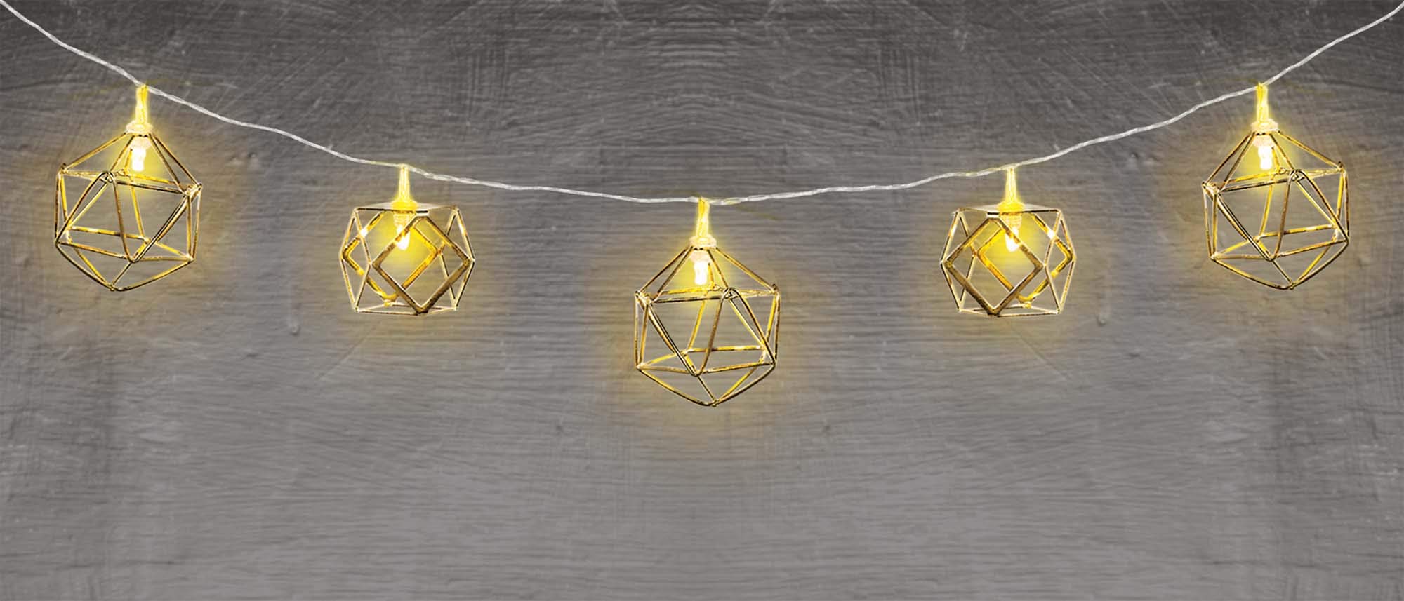 Amscan 242663 Geo Shape LED String Party Lights - Battery Operated Gold Fairy Lights for Wedding, Birthday, Christmas Decorations - Indoor & Outdoor Party Decor