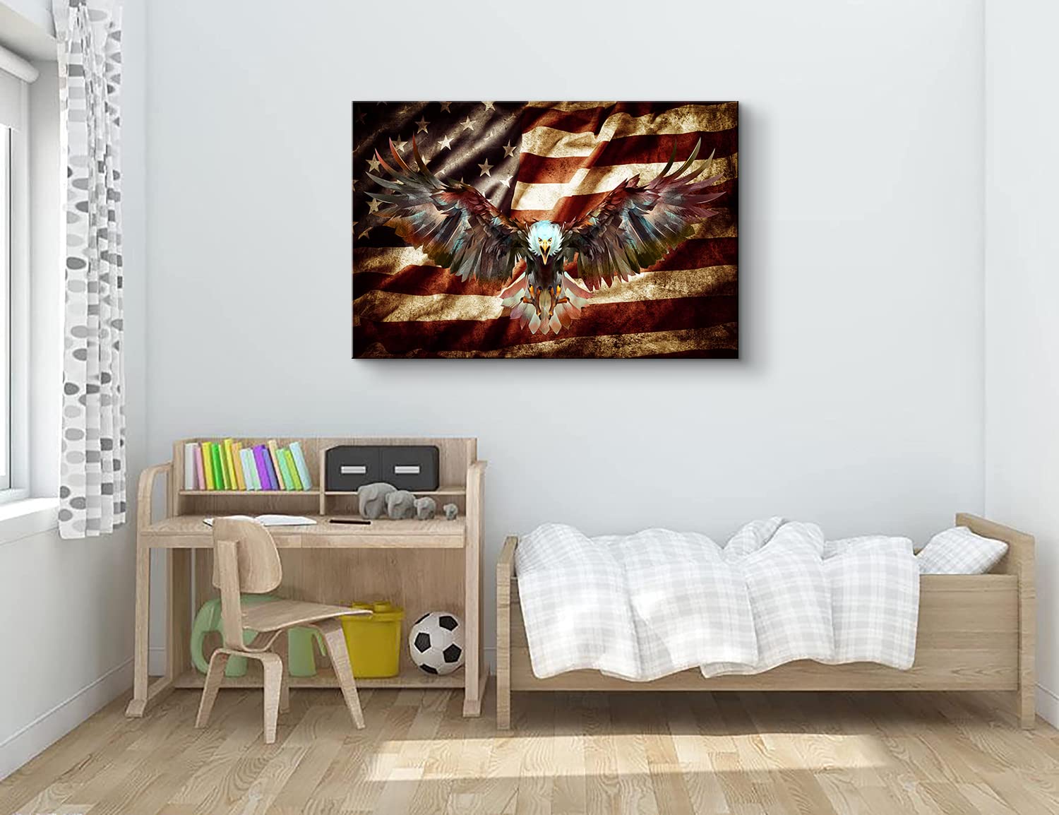 American Flag Wooden Wall Art - Patriotic Home Decor with Eagle Design, Military & Army Themed, Perfect for Bedroom, Living Room & Office (28''H x 40''W) | Rustic Wood Wall Hanging for USA Pride & Veterans