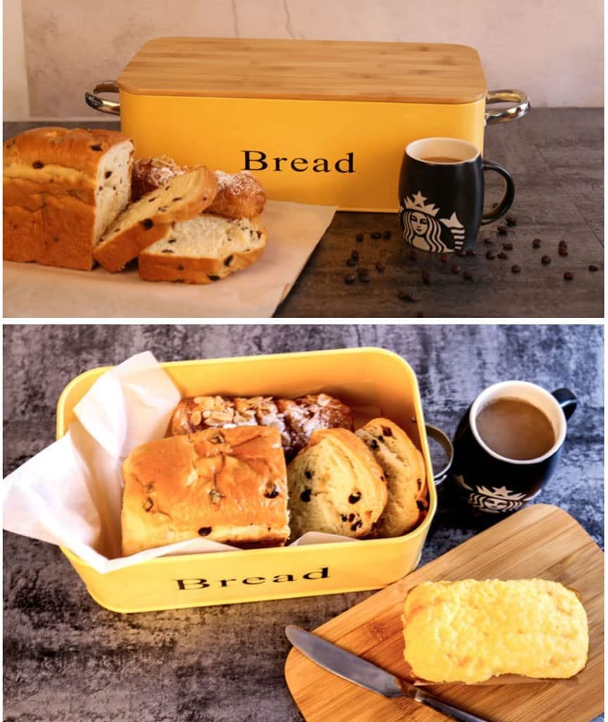 Stainless Steel Bread Box with Bamboo Lid - Large Capacity Rectangular Bread Storage Container for Kitchen Countertop | Perfect for Sourdough, Baguettes & Homemade Bread | Rustproof & Airtight Food Storage Solution for Freshness
