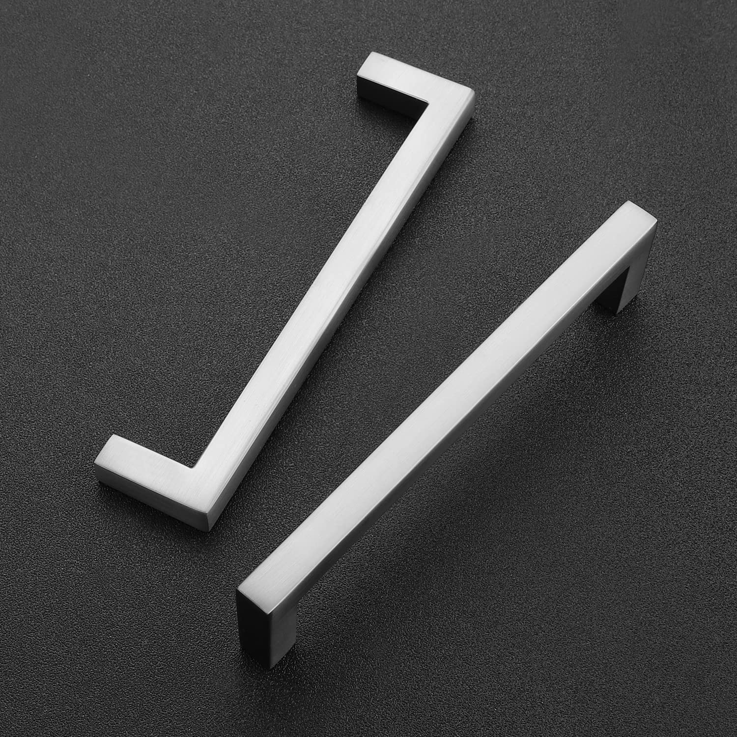 Ravinte 5 Pack 5 Inch Solid Square Bar Drawer Pulls - Satin Nickel Cabinet Handles for Kitchen & Bathroom - Modern Slim Design for Cabinets, Dressers, and Furniture Hardware