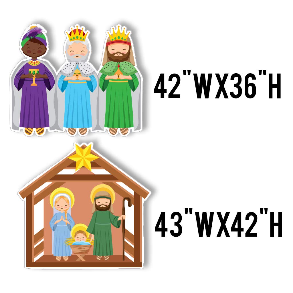 VictoryStore Deluxe Nativity Scene Outdoor Christmas Yard Decorations - 8 Piece Giant Holiday Set with EZ Stakes (13635) | Perfect for Front Lawn, Garden, Church & Christmas Display