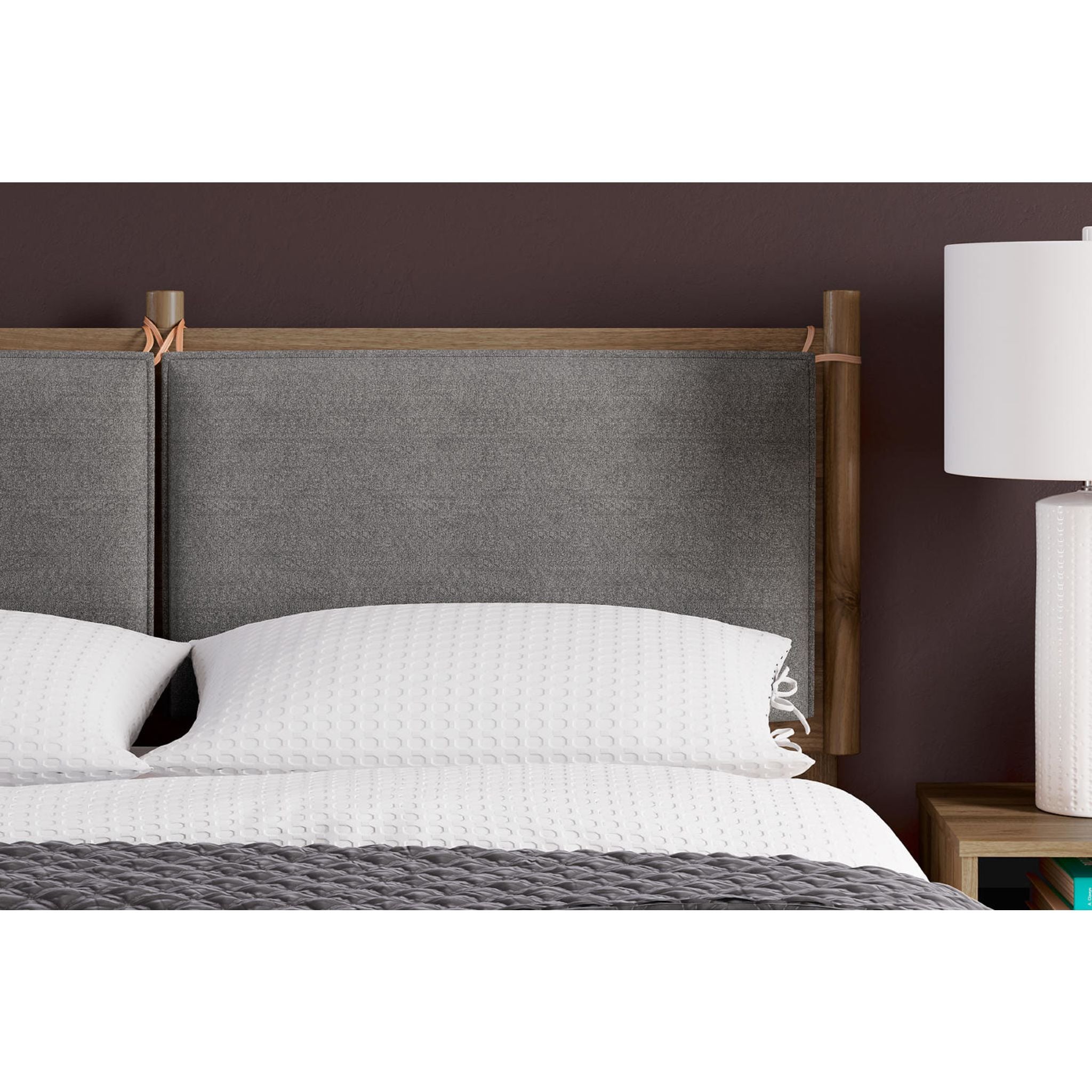 Aprilyn Queen Panel Bed in Honey Finish - Elegant Wooden Bed Frame with Upholstered Headboard for Bedroom Decor | Perfect for Master Bedroom, Guest Room & Home Staging