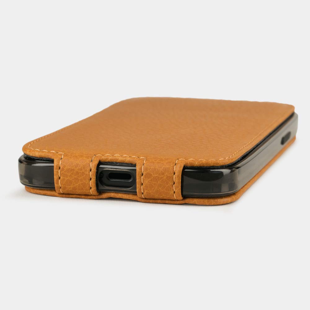 Premium Genuine Leather Flip Case for iPhone 12 Pro Max - French-Made Luxury Protective Cover with Patented Design (Gold) - Perfect for Business Professionals & Everyday Elegance