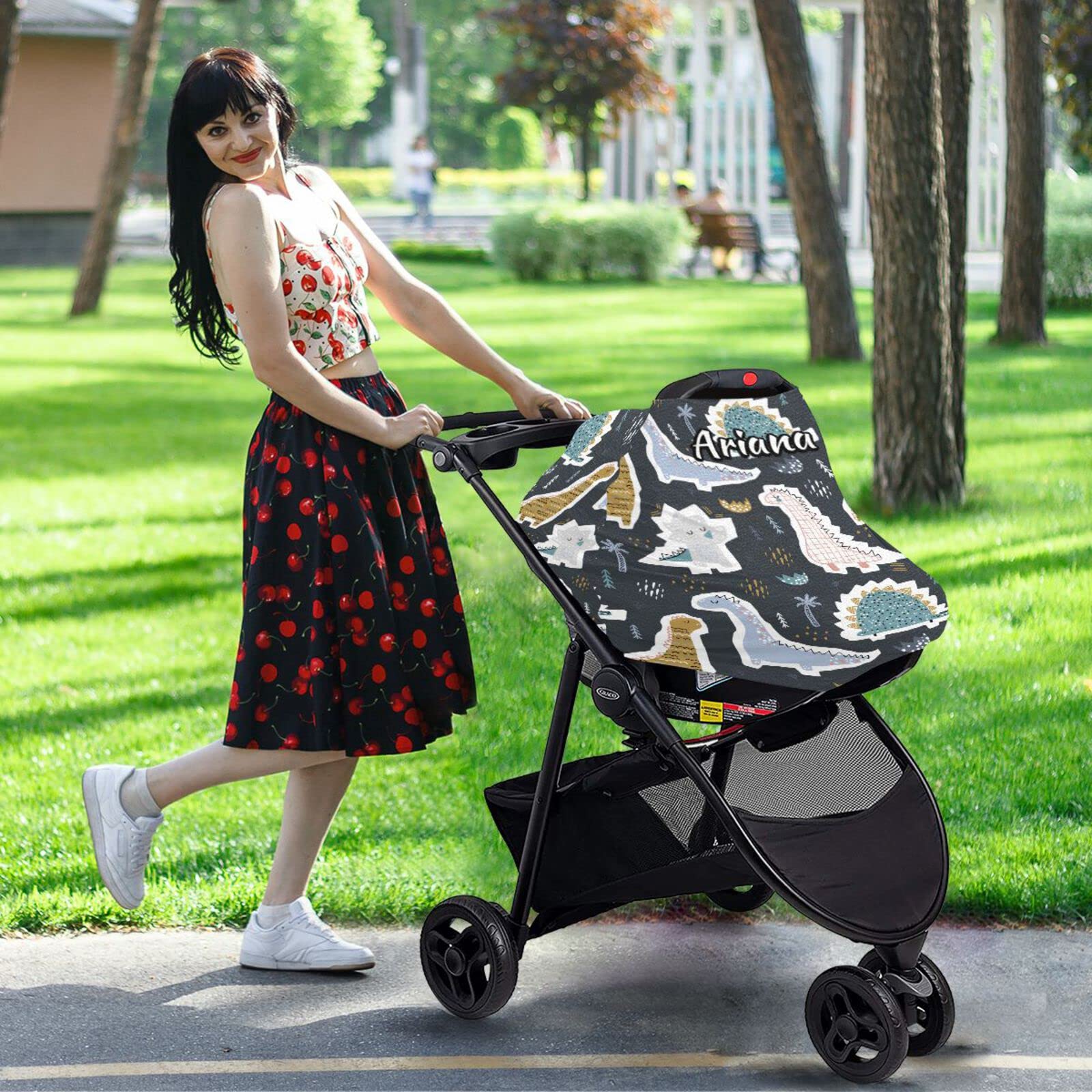 **Personalized Dinosaur Stretchy Baby Car Seat Canopy - Custom Infant Stroller Cover & Nursing Cover - Perfect for Baby Shower Gifts, Travel, and Outdoor Use**