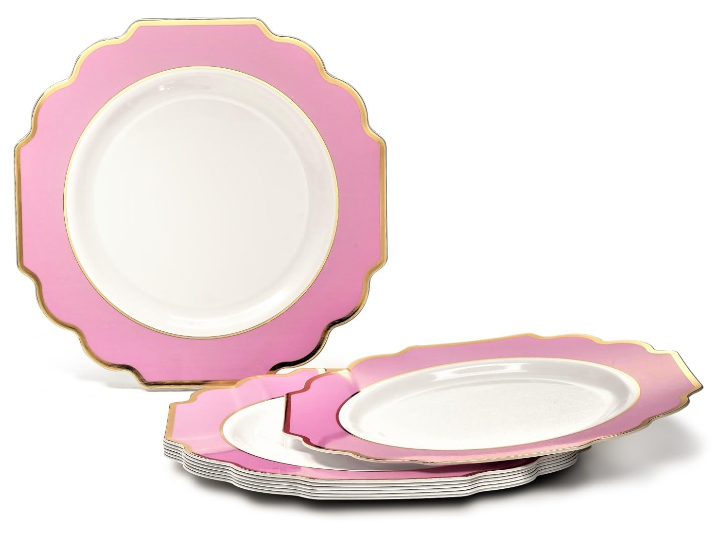 240-Piece Heavyweight Disposable Plastic Plates Set for Weddings & Parties - 120 x 10.5'' Dinner Plates + 120 x 8'' Salad/Dessert Plates in Light Pink & Gold | Elegant Tableware for Bridal Showers, Baby Showers & Special Events