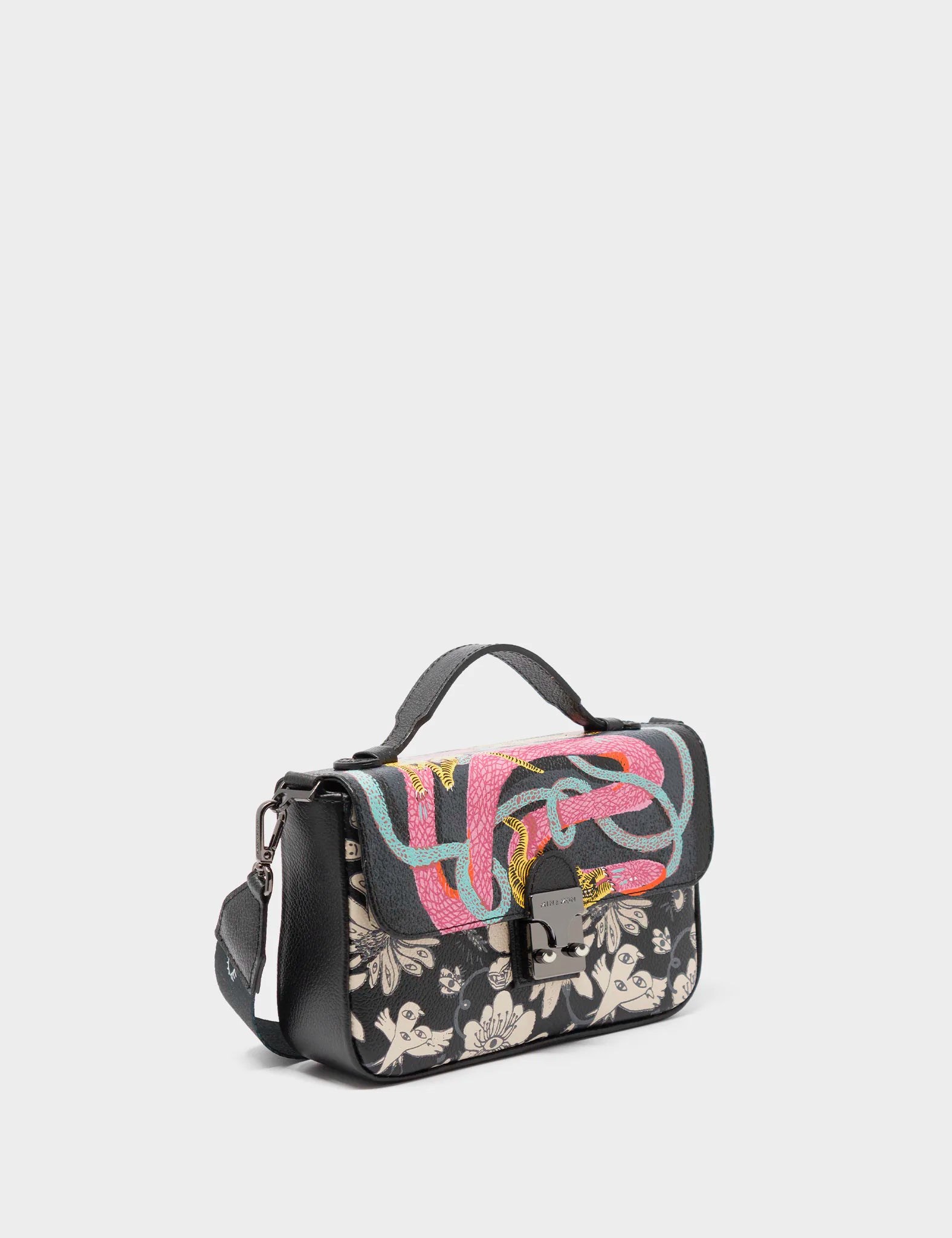Amantis Black Leather Crossbody Mini Handbag with Tiger and Snake Design - Stylish Women's Purse for Casual Outings, Date Nights & Travel Accessories