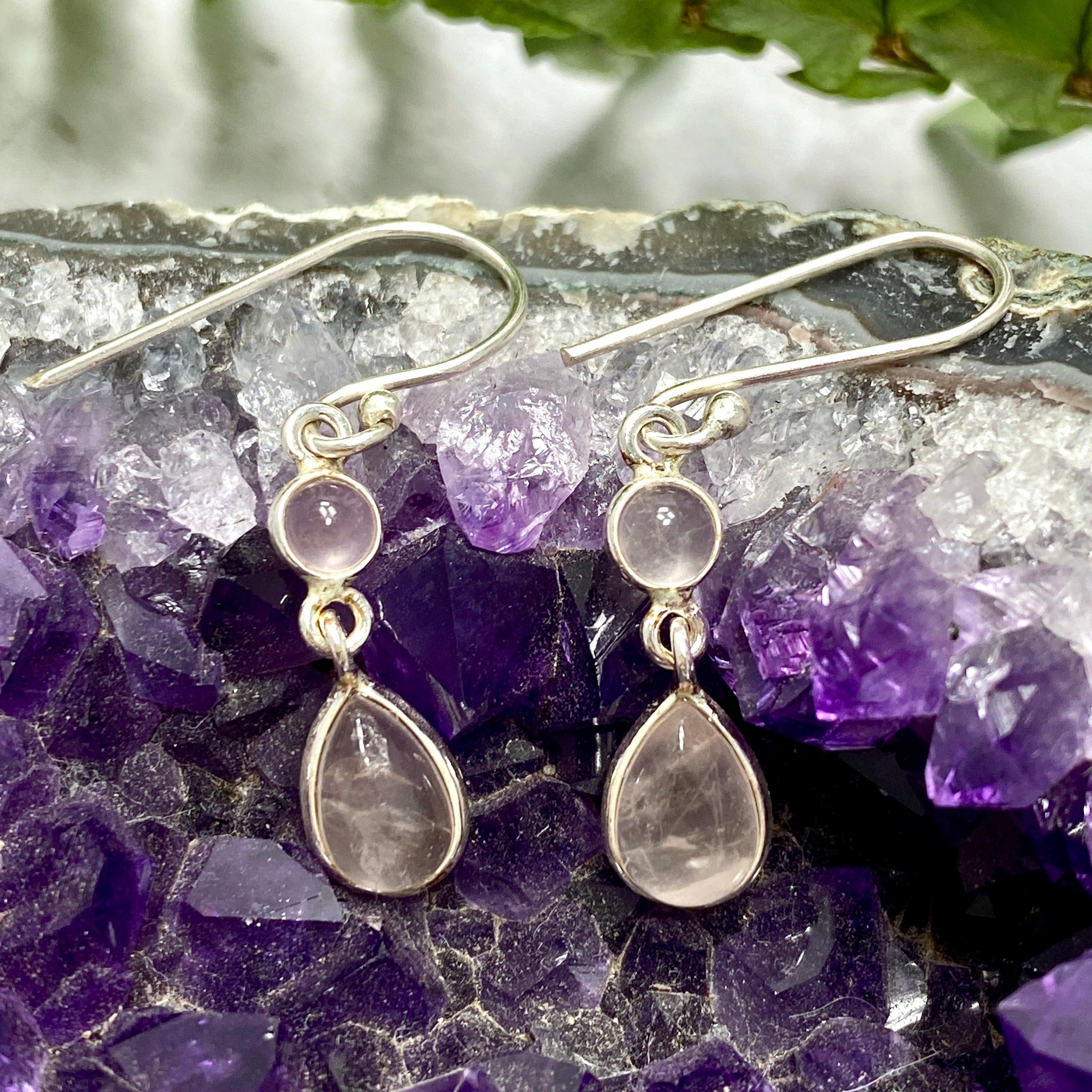 Rose Quartz Teardrop Earrings with Multi-Stone Design - Elegant Dangle Earrings for Women, Perfect for Weddings, Parties & Everyday Wear - KEGJ1205