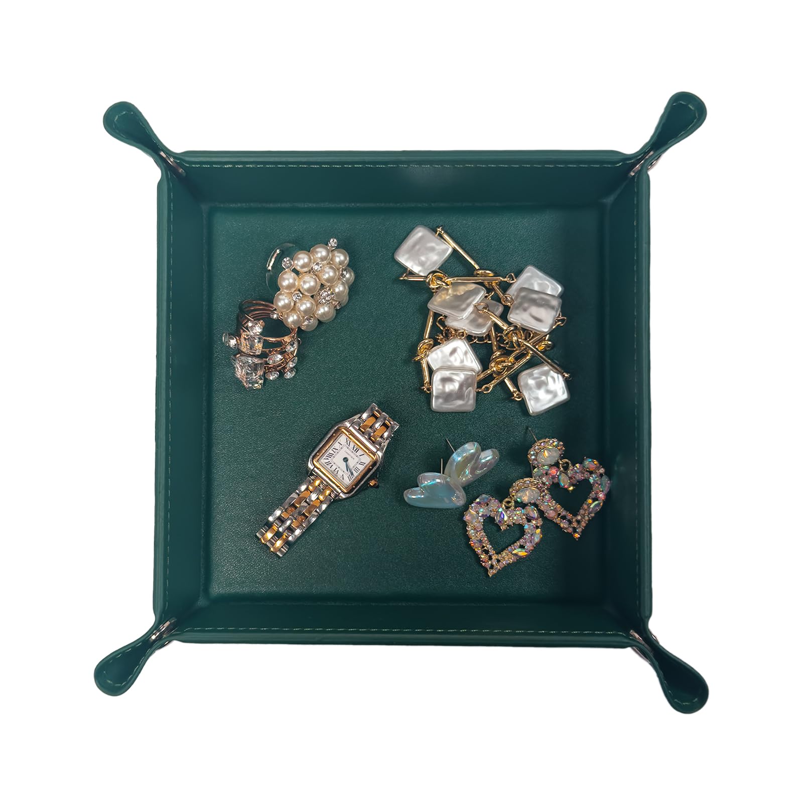 UnionBasic Valet Tray - Vintage Green Jewelry Organizer for Rings, Watches & Earrings | Entryway Catchall for Keys, Coins & Change | Nightstand & Bedside Organizer | Electronic Gadgets Tray - Perfect for Home, Office & Travel Use