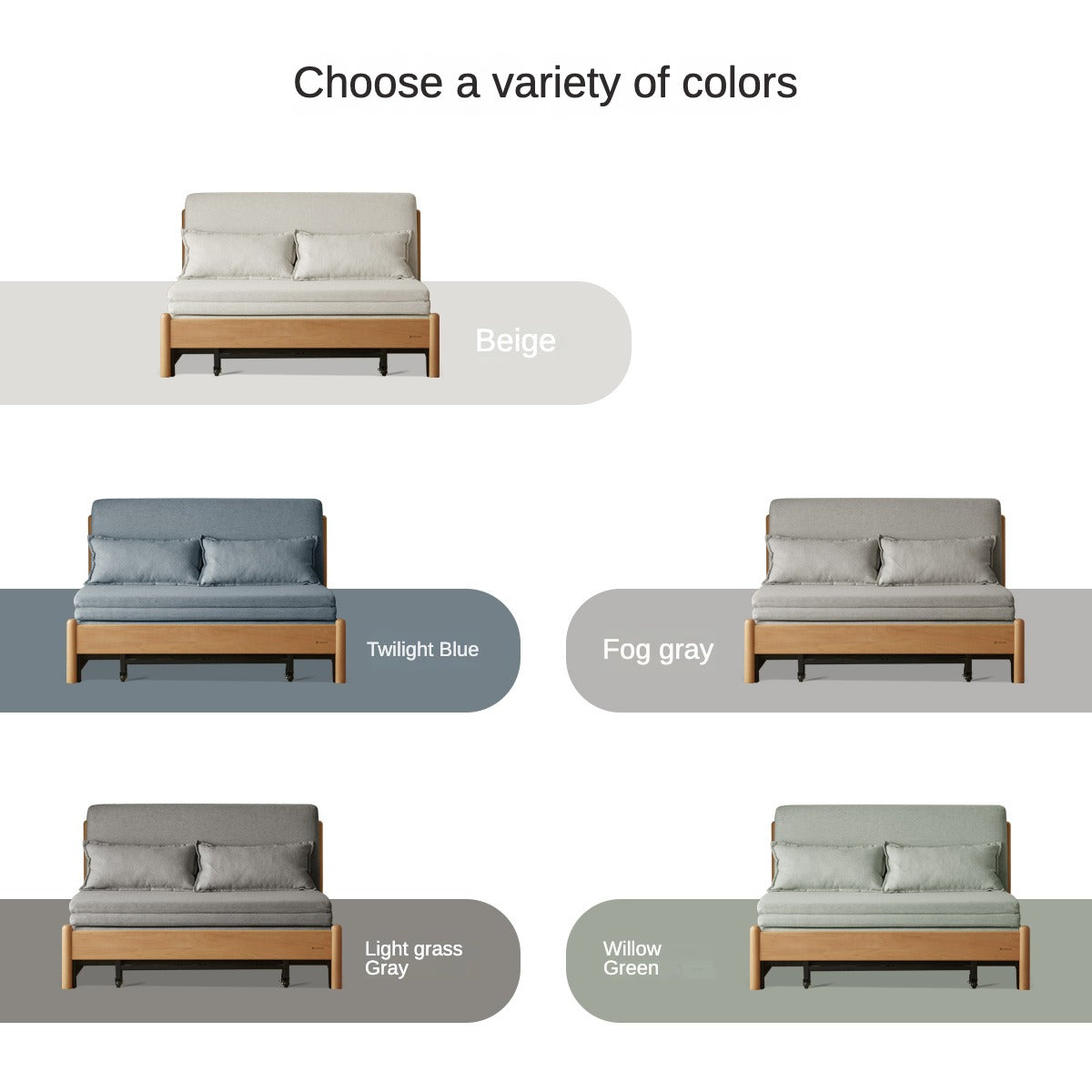 Solid Beech Wood Sofa Bed - Convertible Sleeper Sofa for Small Spaces, Guest Room & Living Room - Comfortable & Space-Saving Furniture