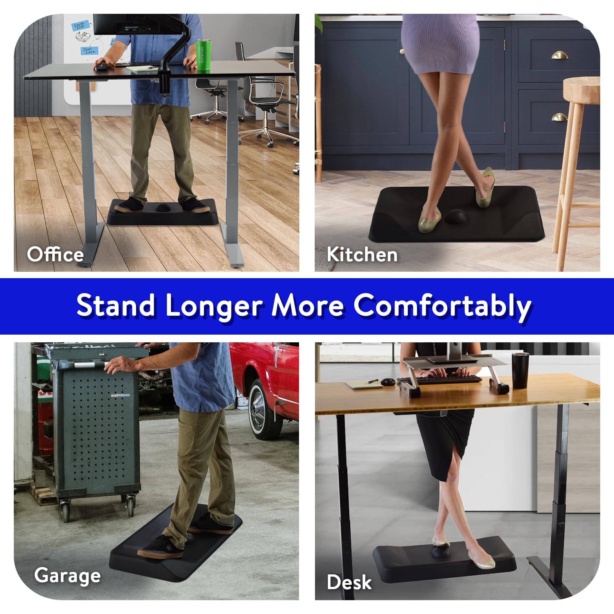 Premium Anti-Fatigue Standing Desk Mat with Massage Balls - Extra Large Ergonomic Office Floor Mat for Standing Desks - Reduce Foot Pain & Improve Posture - Perfect for Home Office, Workstations & Standing Desks