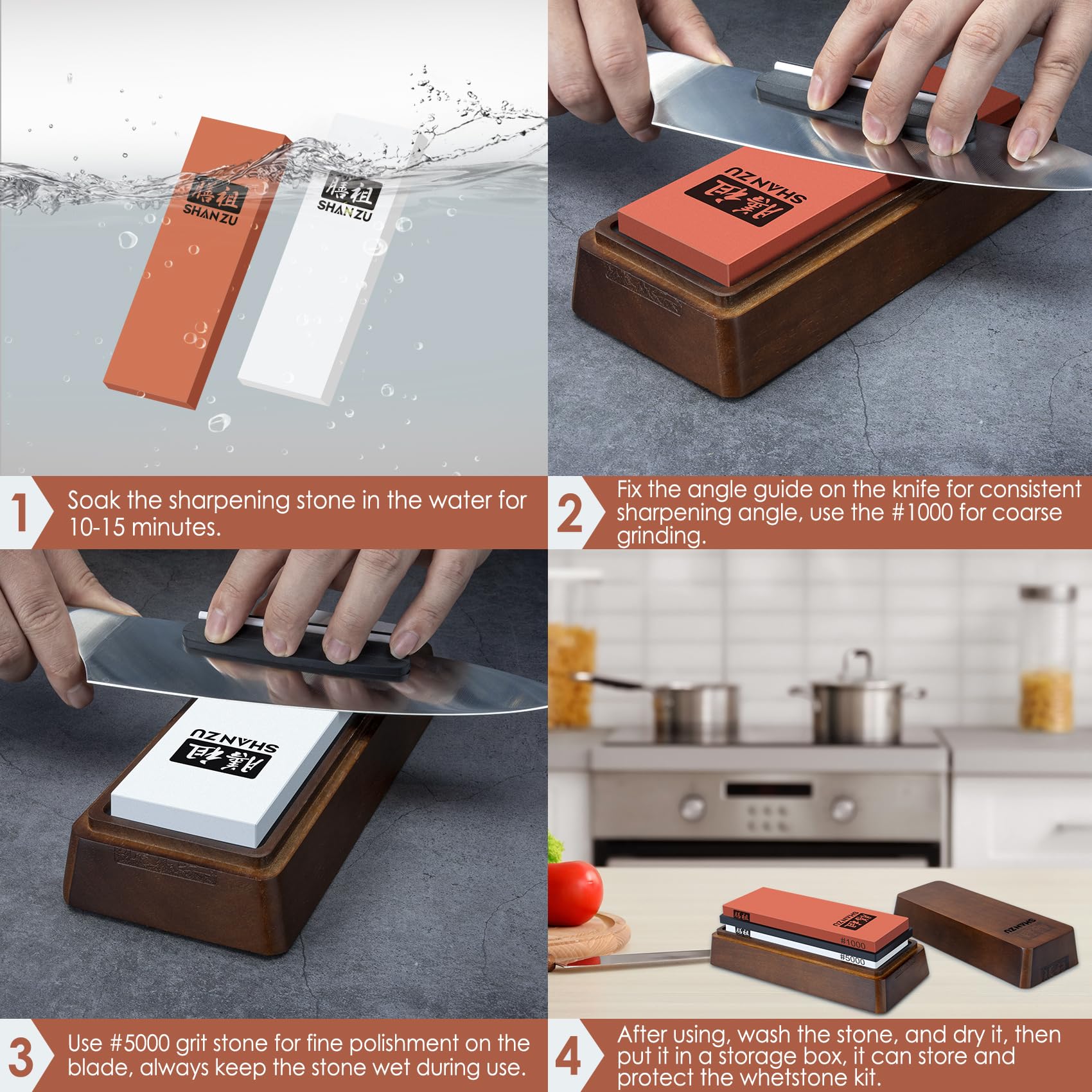 Premium 2-Piece Knife Sharpener Stone Set - 1000/5000 Grit Whetstone with Non-Slip Silicone Base & Angle Guide - Professional Knife Sharpening Kit for Kitchen, Hunting & Chef Knives - Perfect for Home Cooks & Professional Chefs