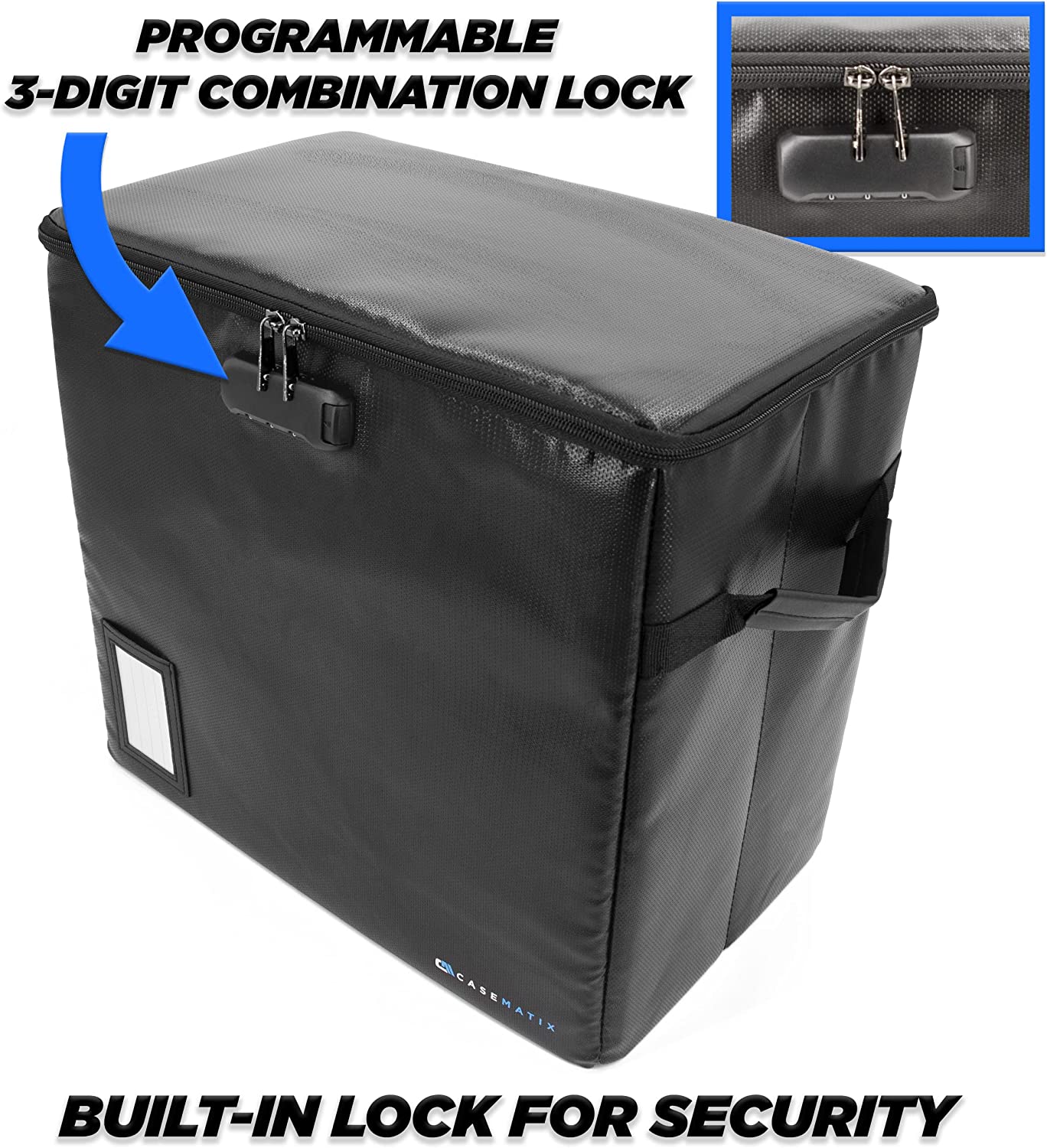 CASEMATIX Fireproof Comic Book Storage Box - Holds 30+ CGC Graded Comics with 3 Padded Dividers & Lock - Secure Display & Protection for Collectible Comics at Home or Comic Conventions