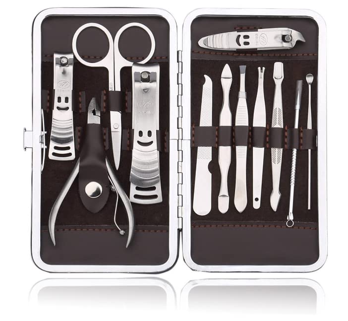 Premium Stainless Steel Manicure Set - Nail Clippers, Scissors, Acne Needle & Blackhead Tool with Leather Travel Case | Professional Nail Care Kit for Home, Travel & Grooming Essentials