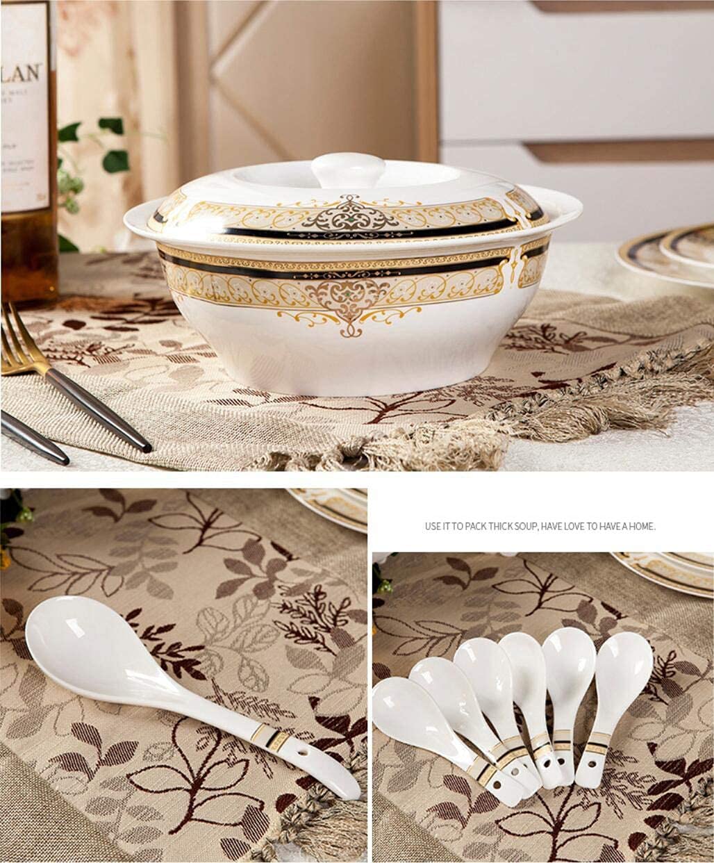 60-Piece Porcelain Dinnerware Set - European Style Elegant Bone China Plates & Bowls, Service for 8-10 - Perfect for Formal Dining, Wedding Registry & Holiday Entertaining