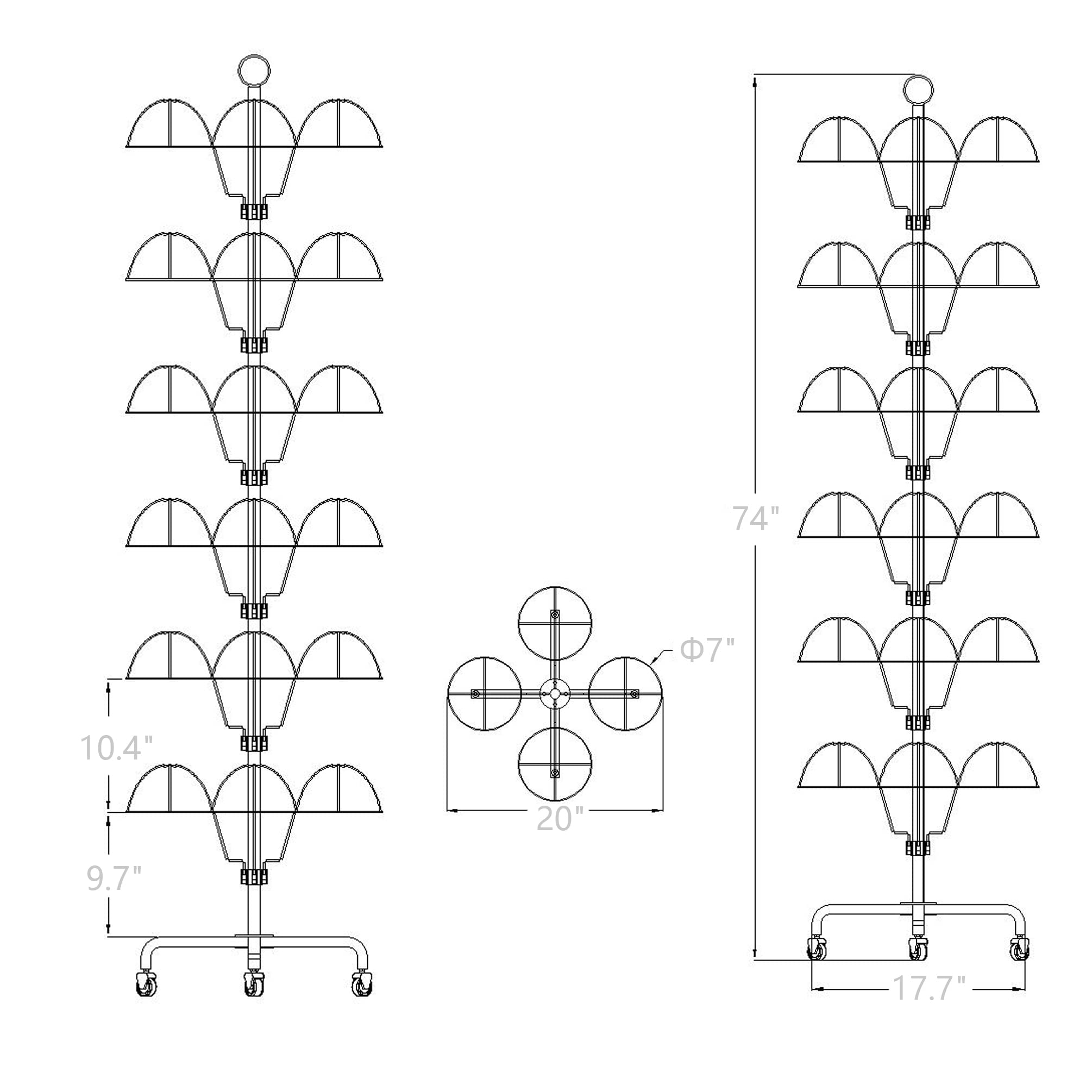 FixtureDisplays® 6-Tier 24 Hat Rotating Display Rack - Free Standing Metal Floor Organizer for Caps, Wigs & Hats (20