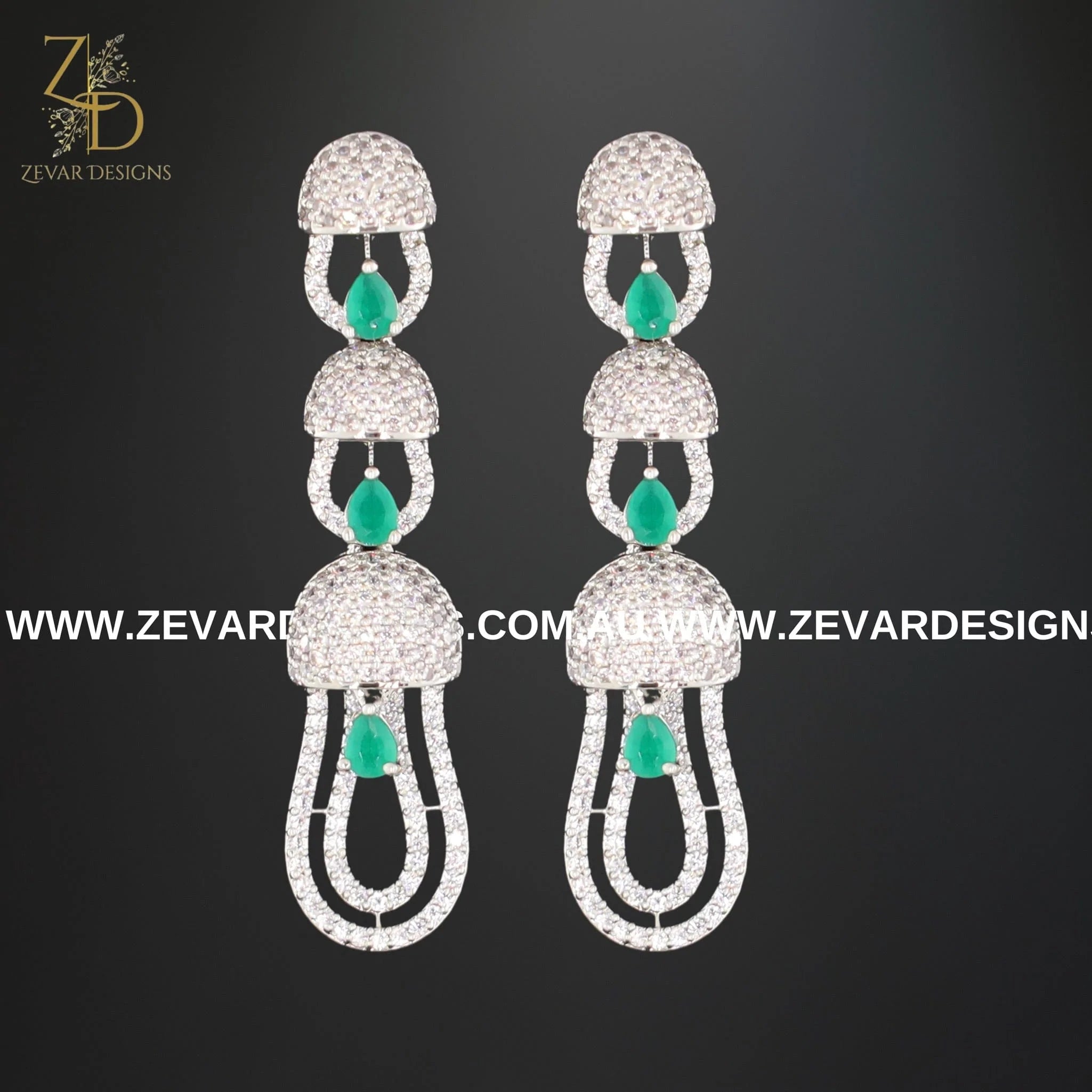 Zircon Necklace Set in White Rhodium with Emerald Gemstone | Elegant Jewelry for Women | Perfect for Weddings, Parties & Special Occasions