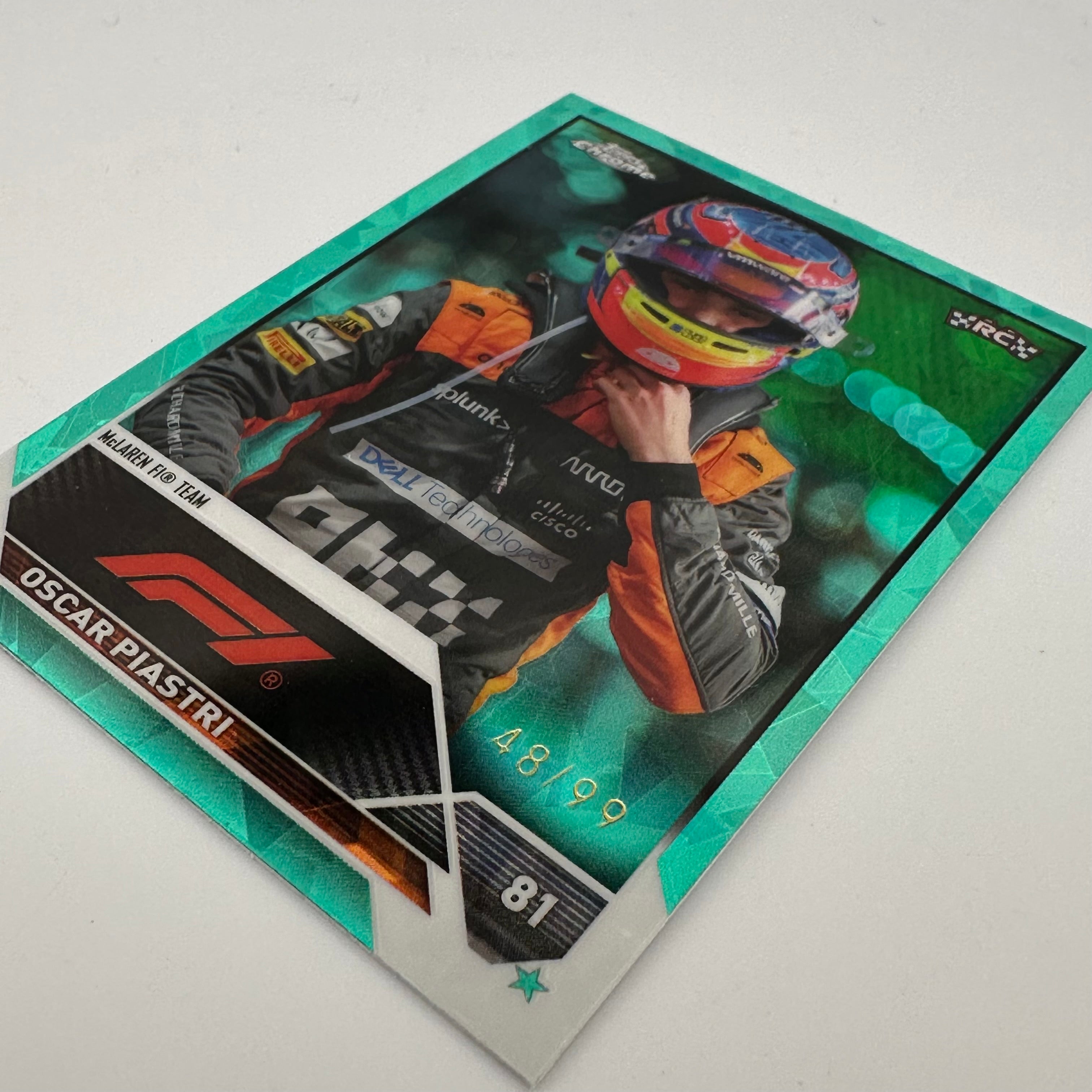 2023 Topps Chrome Sapphire Oscar Piastri #41 Aqua Parallel 48/99 - Rare Racing Collectible Card for Fans & Sports Memorabilia Enthusiasts